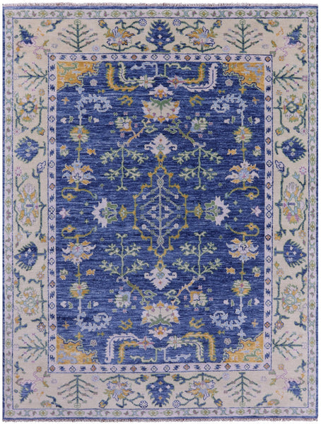 Blue Turkish Oushak Handmade Wool Rug - 7' 11" X 10' 1" - Golden Nile