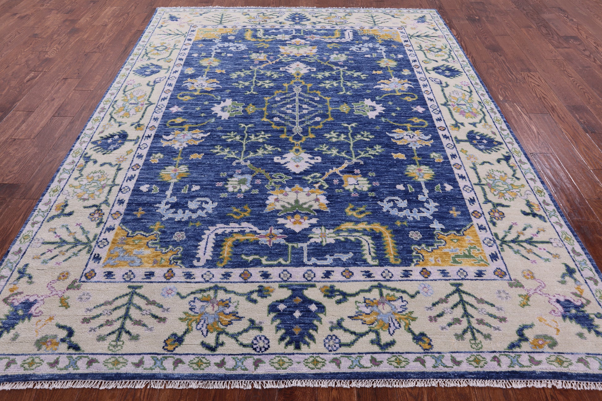 Blue Turkish Oushak Handmade Wool Rug - 7' 11" X 10' 1" - Golden Nile