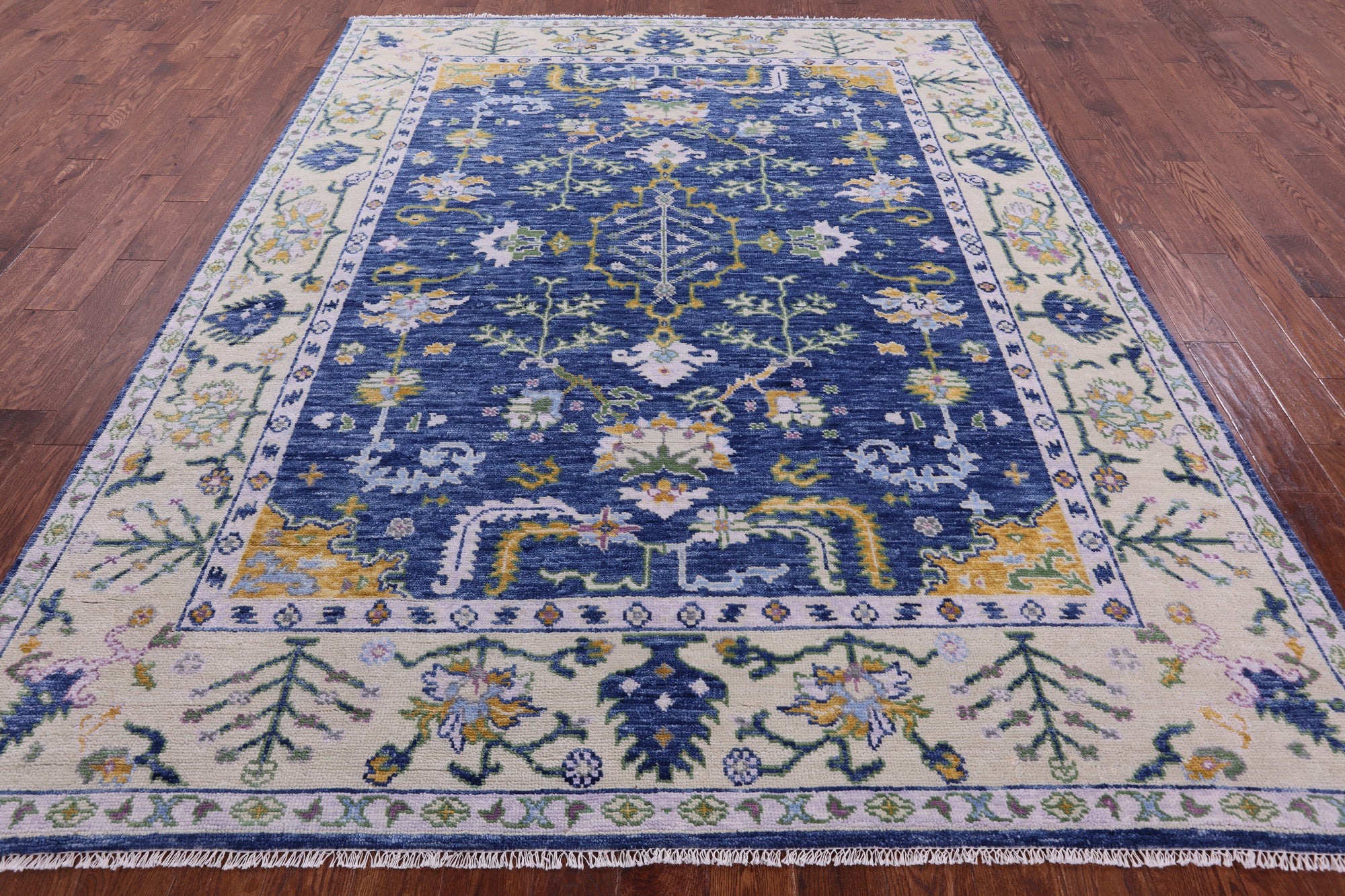Blue Turkish Oushak Handmade Wool Rug - 7' 11" X 10' 1" - Golden Nile