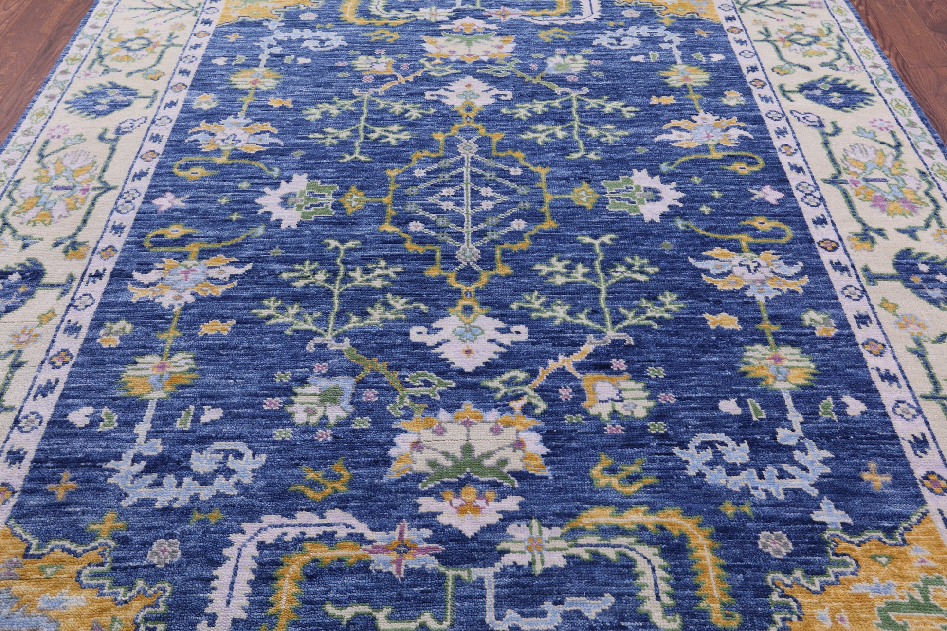 Blue Turkish Oushak Handmade Wool Rug - 7' 11" X 10' 1" - Golden Nile