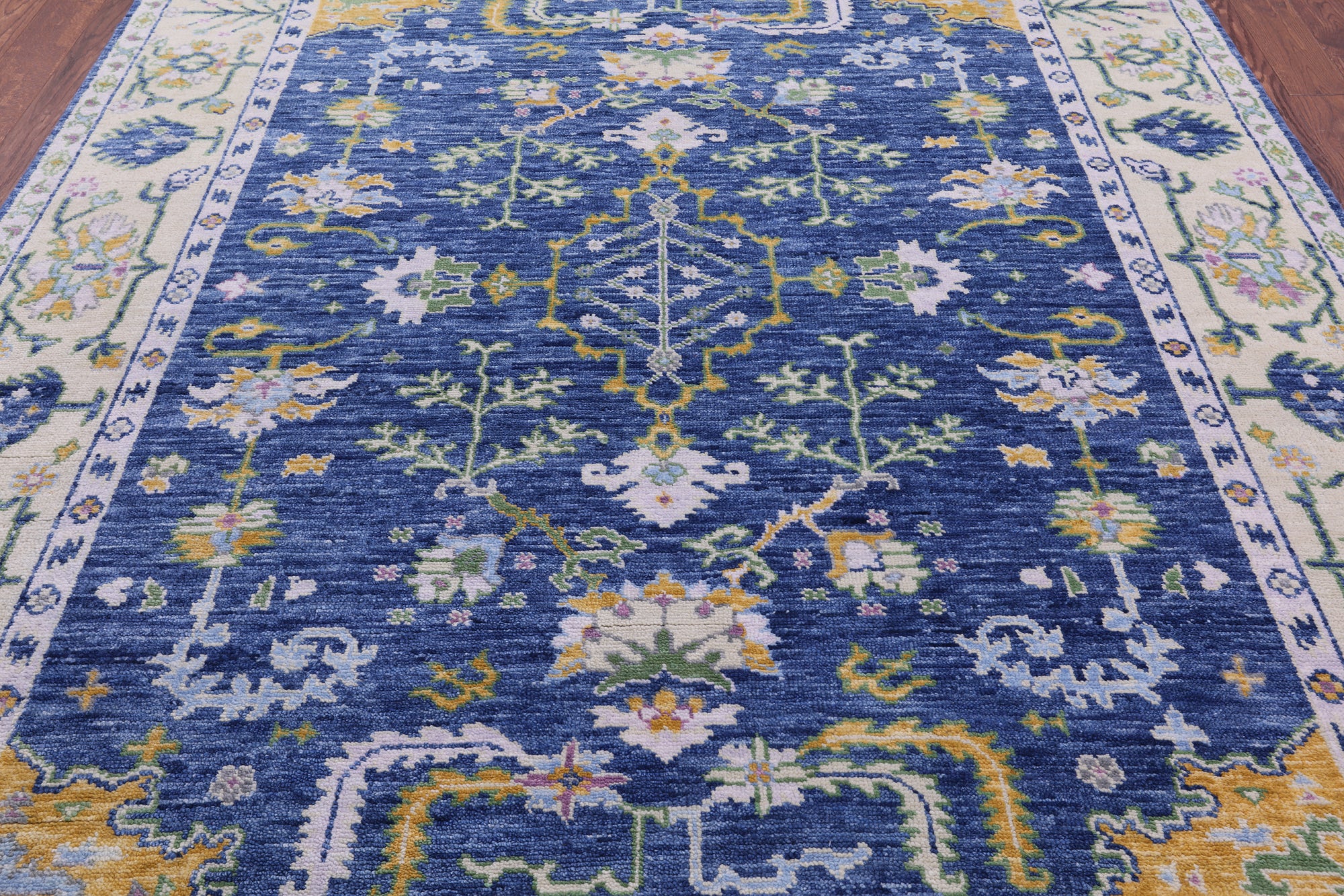 Blue Turkish Oushak Handmade Wool Rug - 7' 11" X 10' 1" - Golden Nile