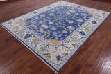Blue Turkish Oushak Handmade Wool Rug - 7' 11" X 10' 1" - Golden Nile