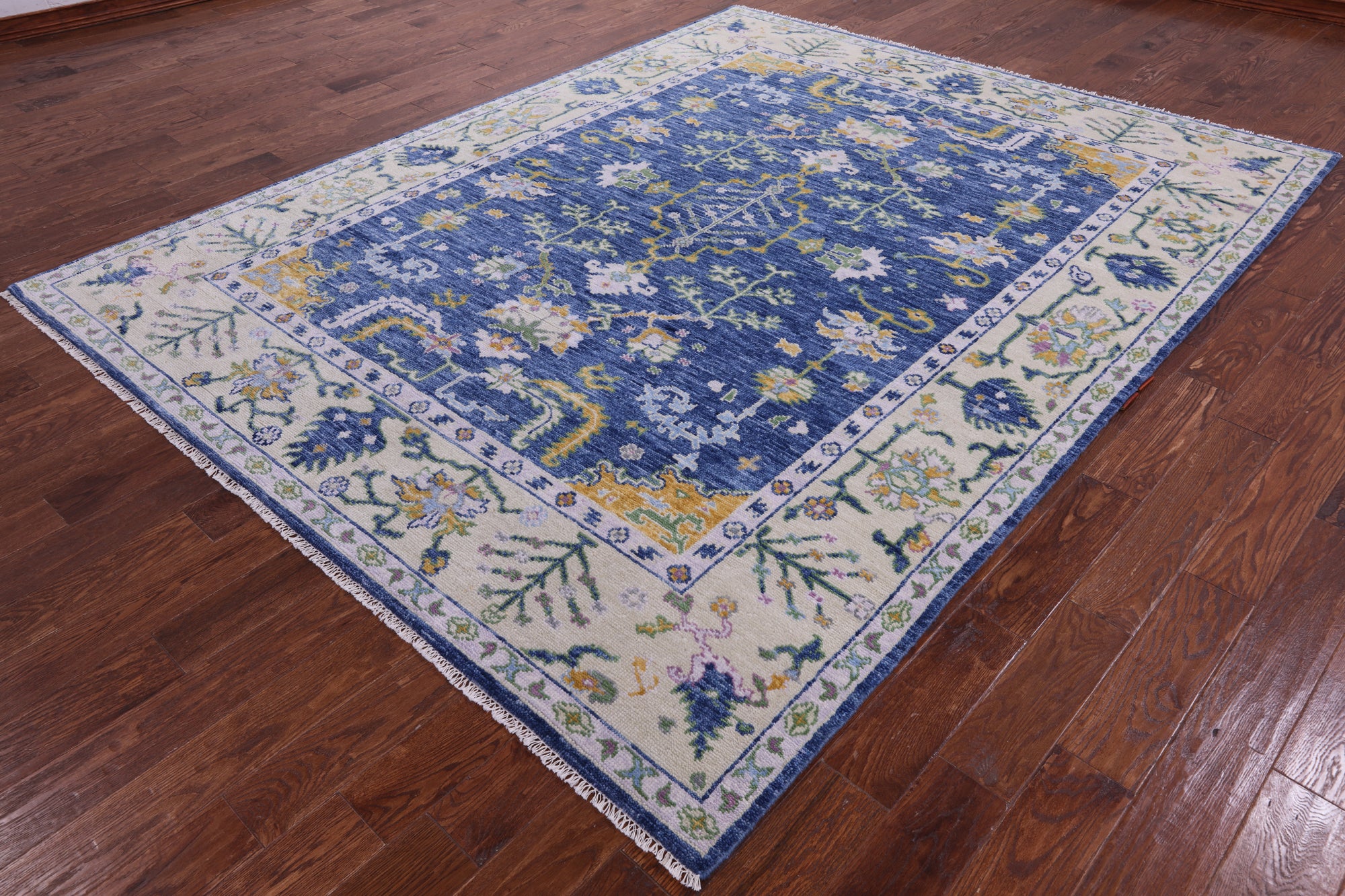 Blue Turkish Oushak Handmade Wool Rug - 7' 11" X 10' 1" - Golden Nile