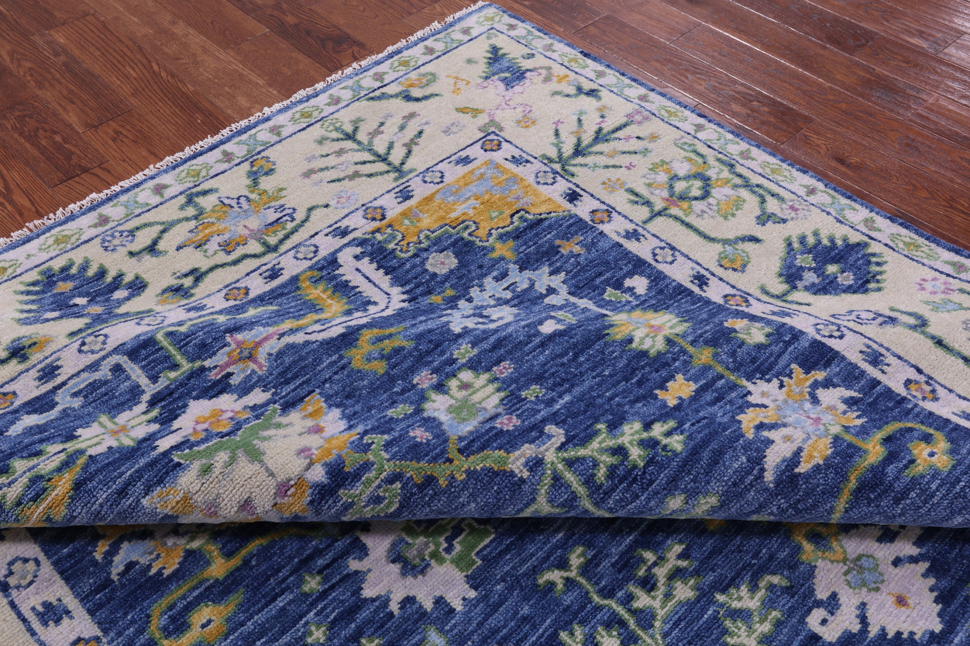 Blue Turkish Oushak Handmade Wool Rug - 7' 11" X 10' 1" - Golden Nile