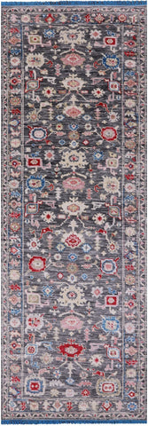 Grey Turkish Oushak Hand Knotted Wool Runner Rug - 4' 1