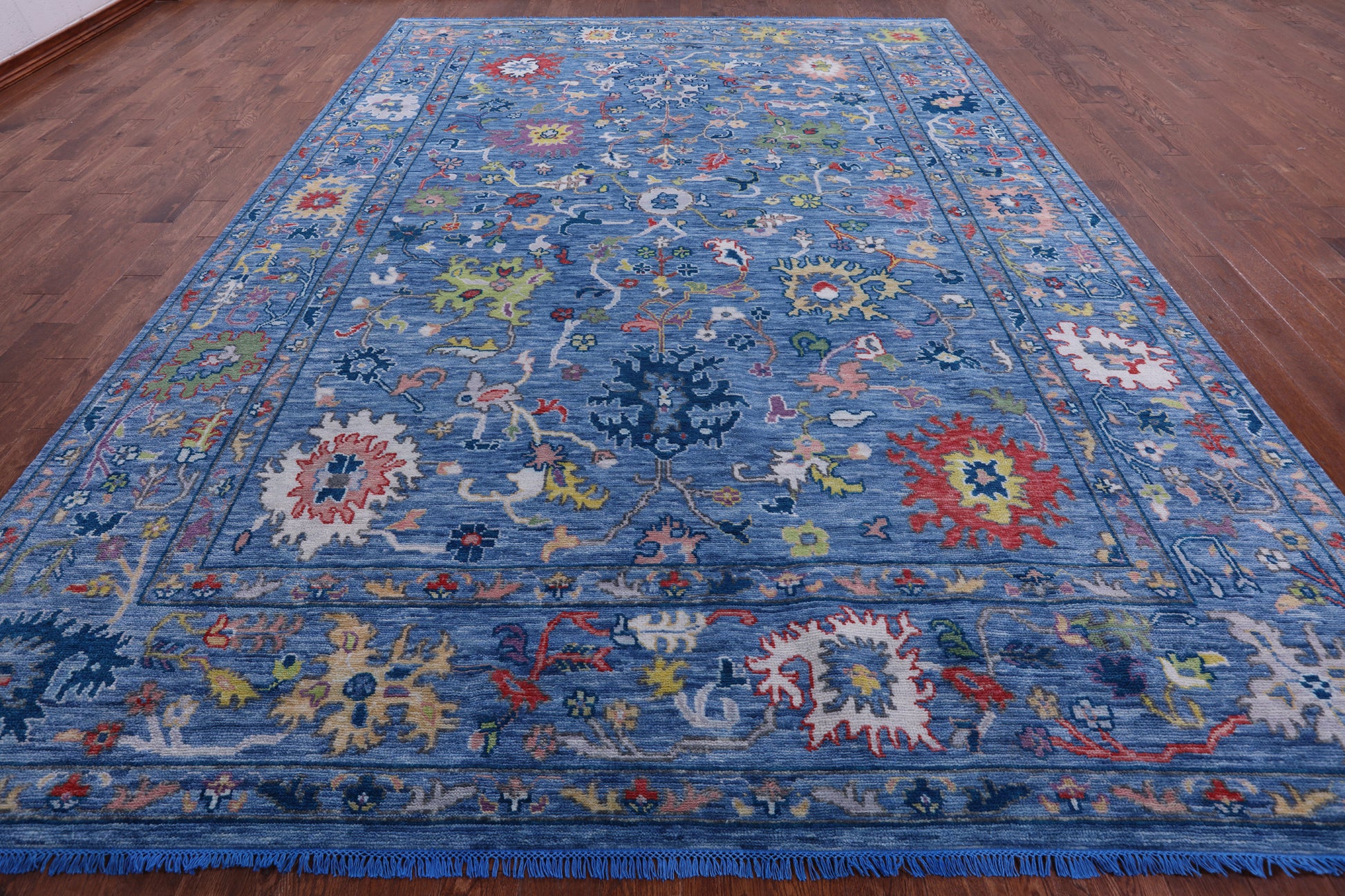 Blue Turkish Oushak Handmade Wool Rug - 10' 2" X 14' 3" - Golden Nile