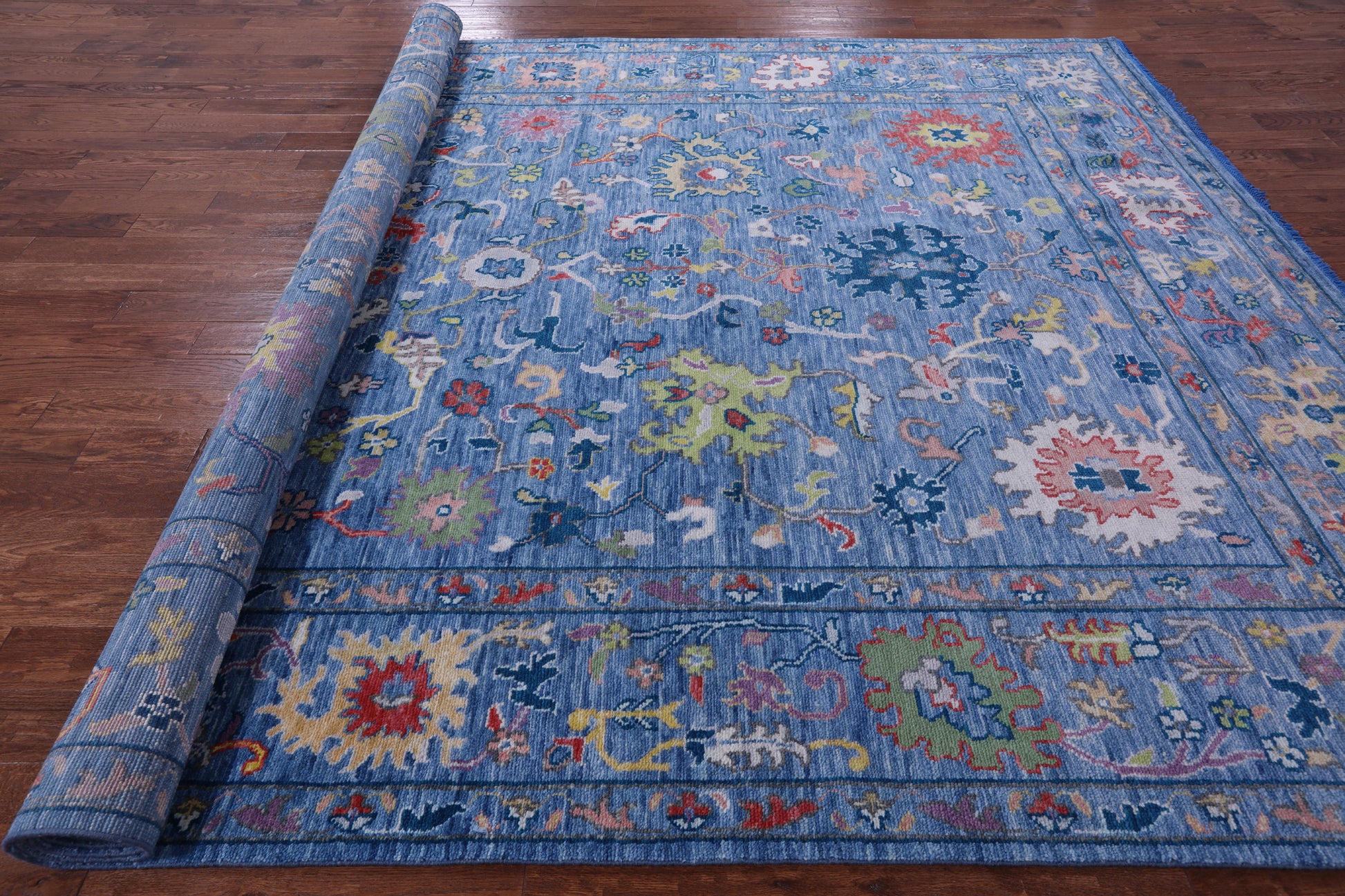 Blue Turkish Oushak Handmade Wool Rug - 10' 2" X 14' 3" - Golden Nile