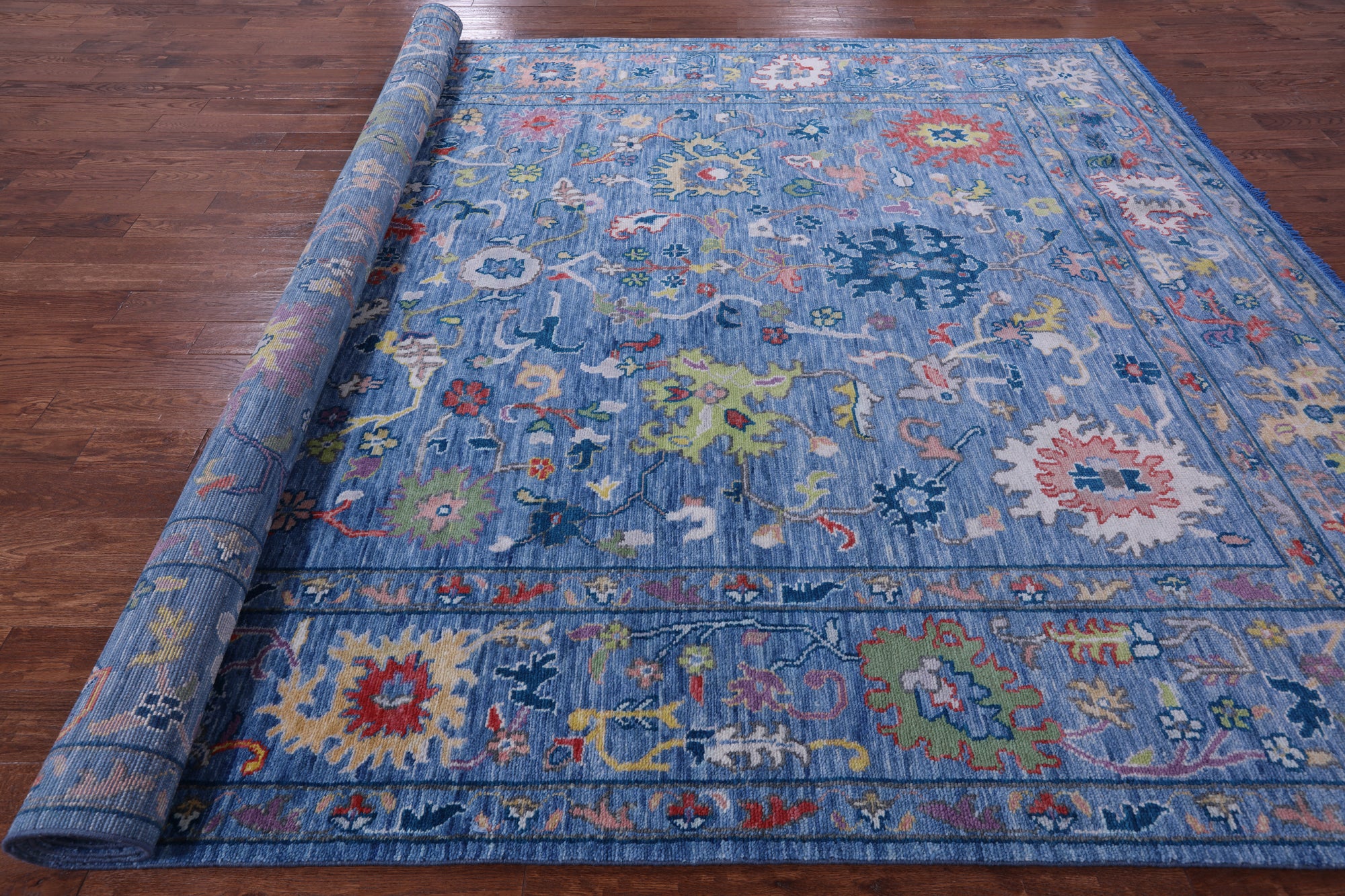 Blue Turkish Oushak Handmade Wool Rug - 10' 2" X 14' 3" - Golden Nile