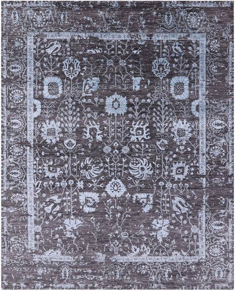 Grey Persian Hand Knotted Wool & Silk Rug - 7' 11" X 9' 10" - Golden Nile