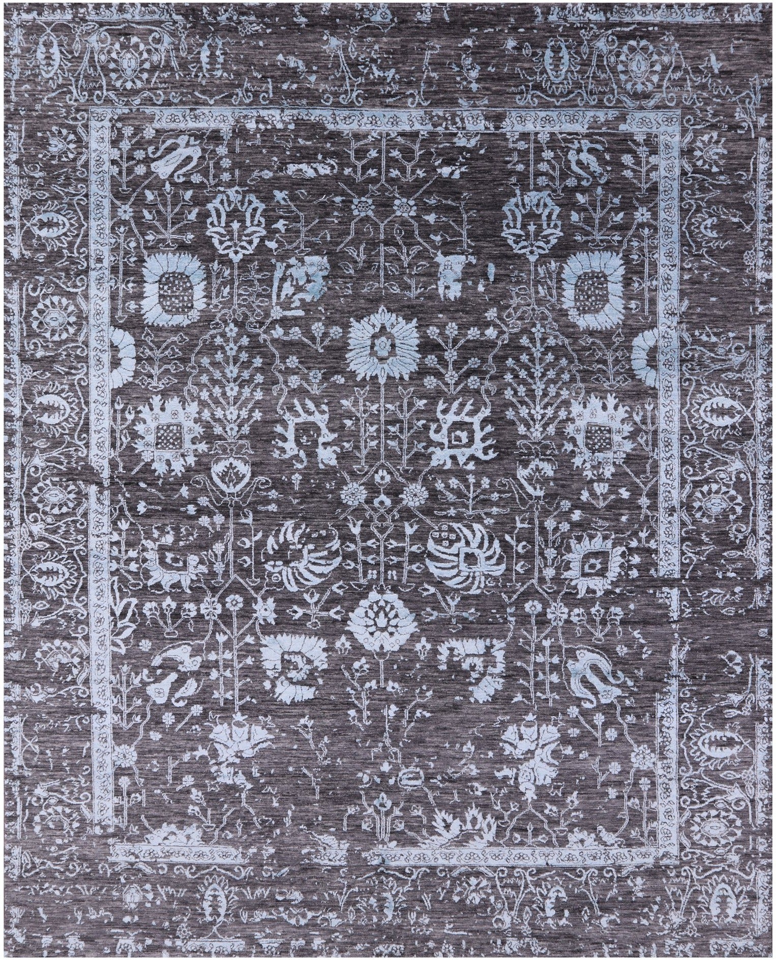 Grey Persian Hand Knotted Wool & Silk Rug - 7' 11" X 9' 10" - Golden Nile