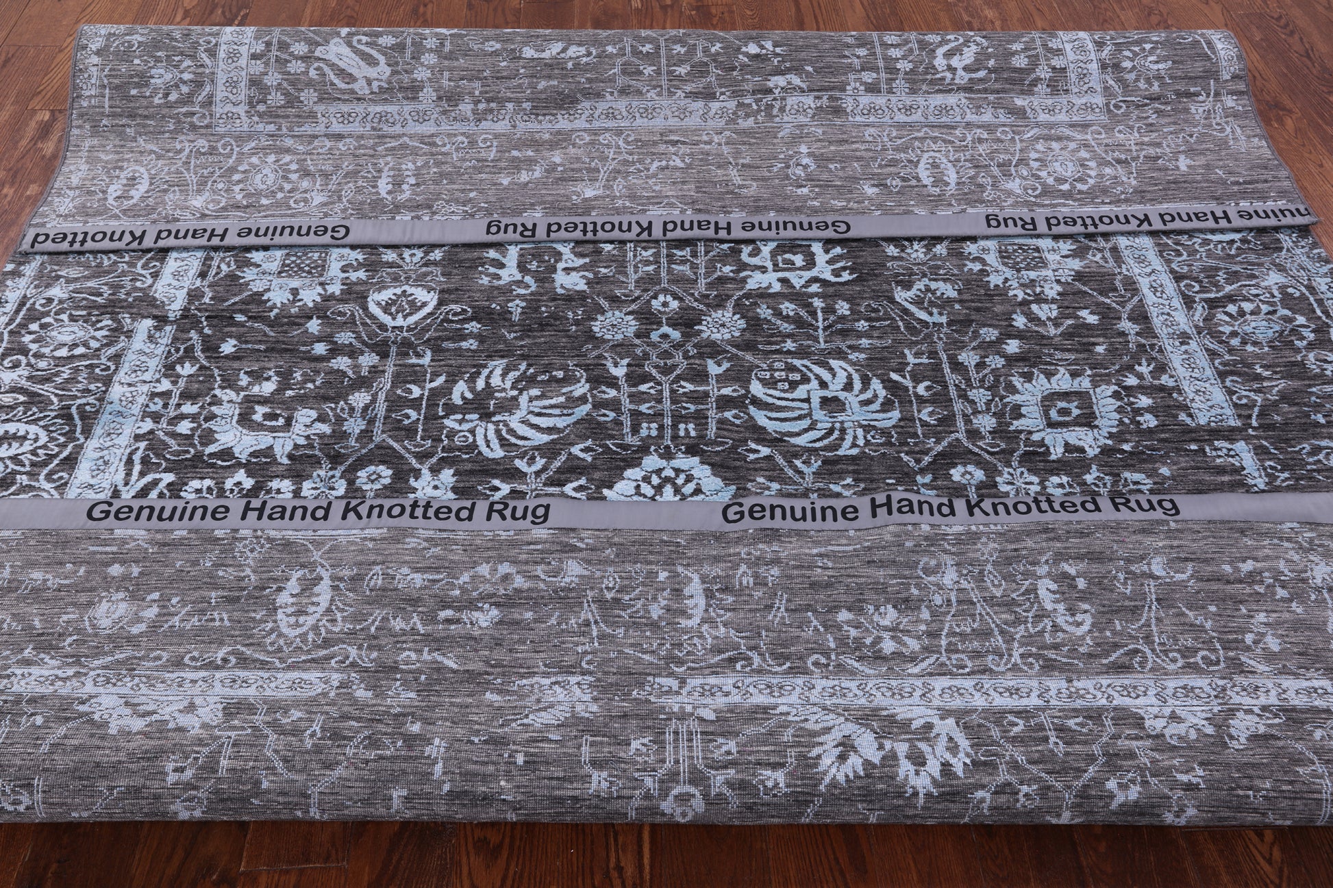 Grey Persian Hand Knotted Wool & Silk Rug - 7' 11" X 9' 10" - Golden Nile