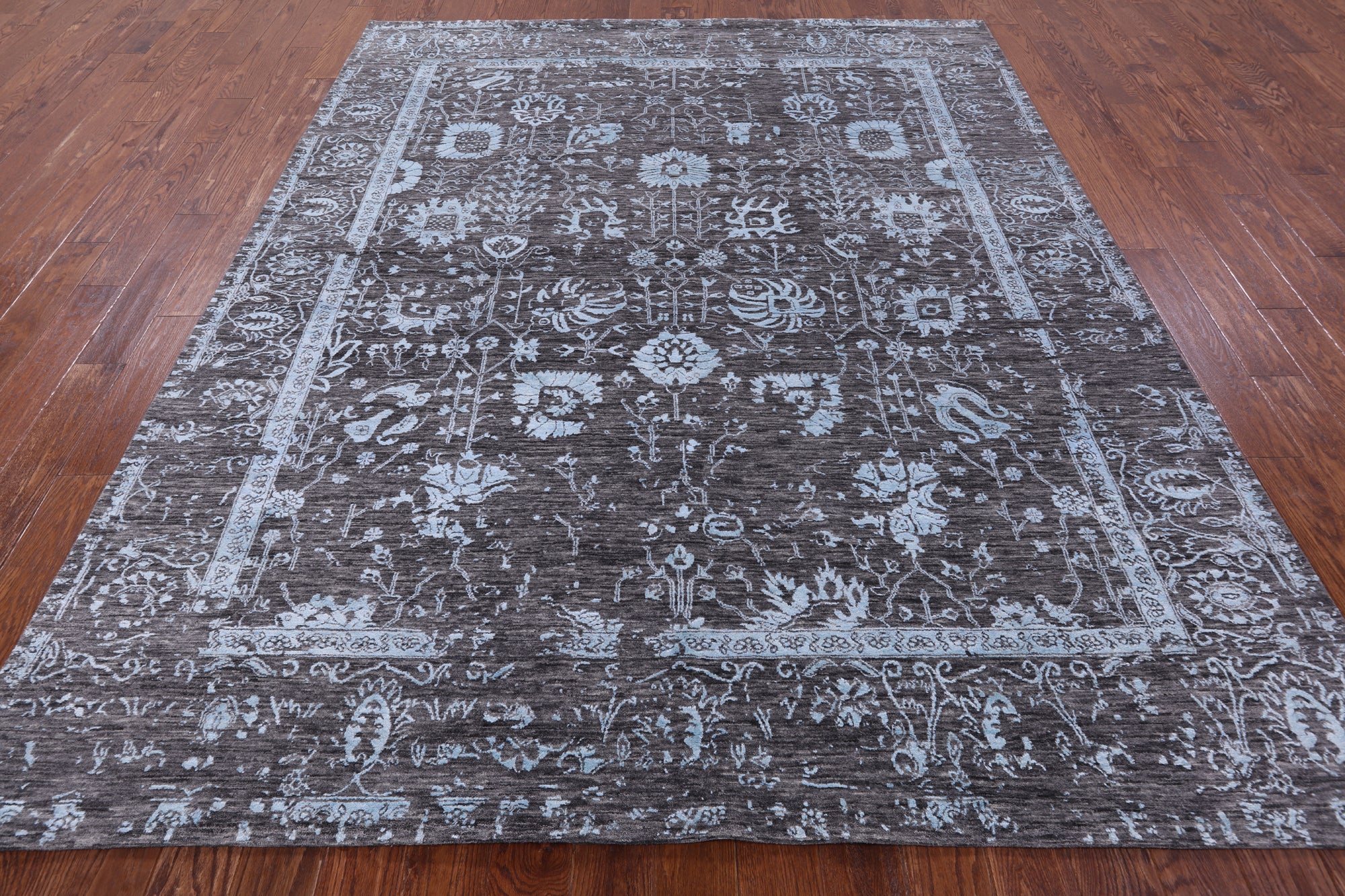 Grey Persian Hand Knotted Wool & Silk Rug - 7' 11" X 9' 10" - Golden Nile