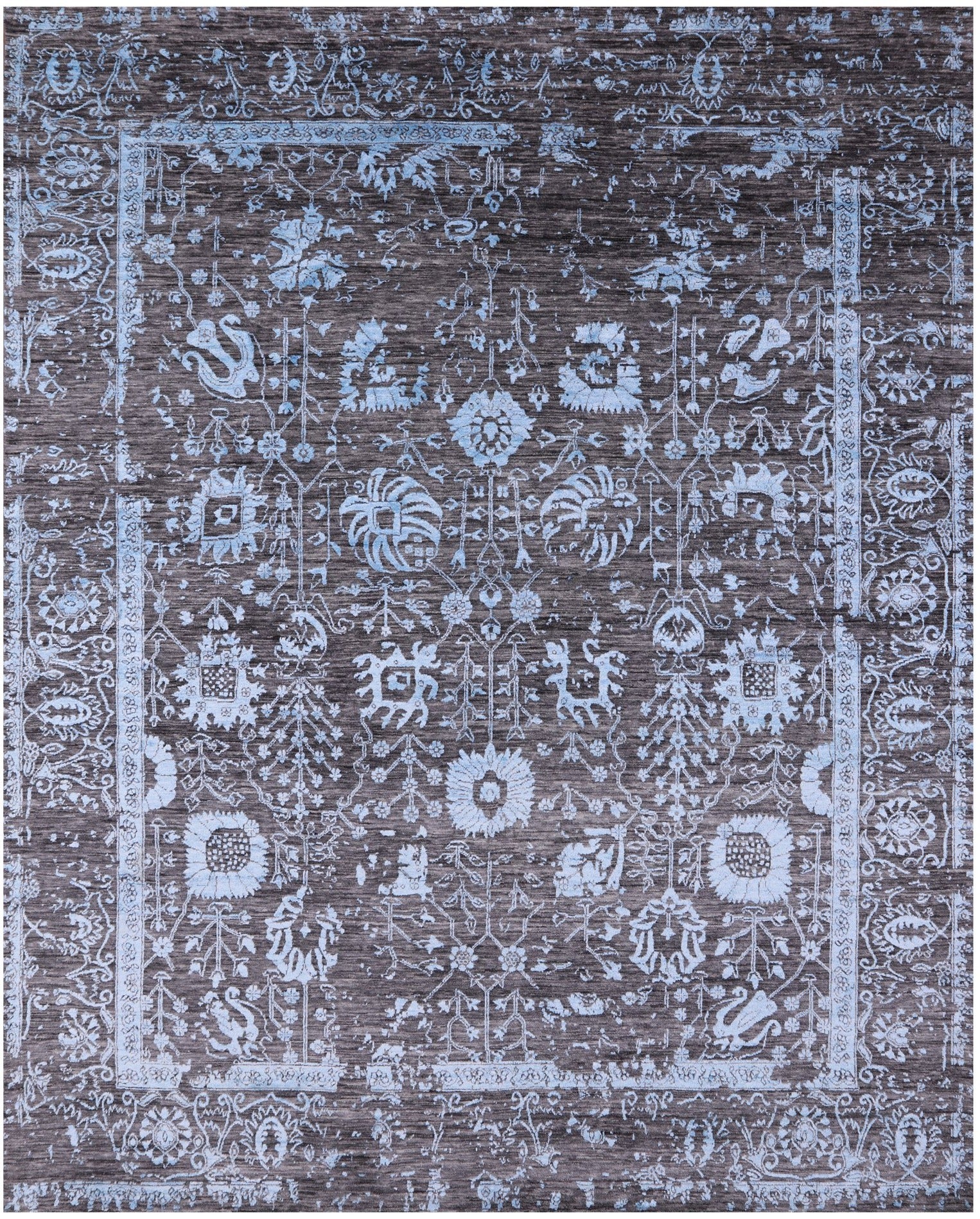 Grey Persian Handmade Wool & Silk Rug - 8' 1" X 10' 1" - Golden Nile