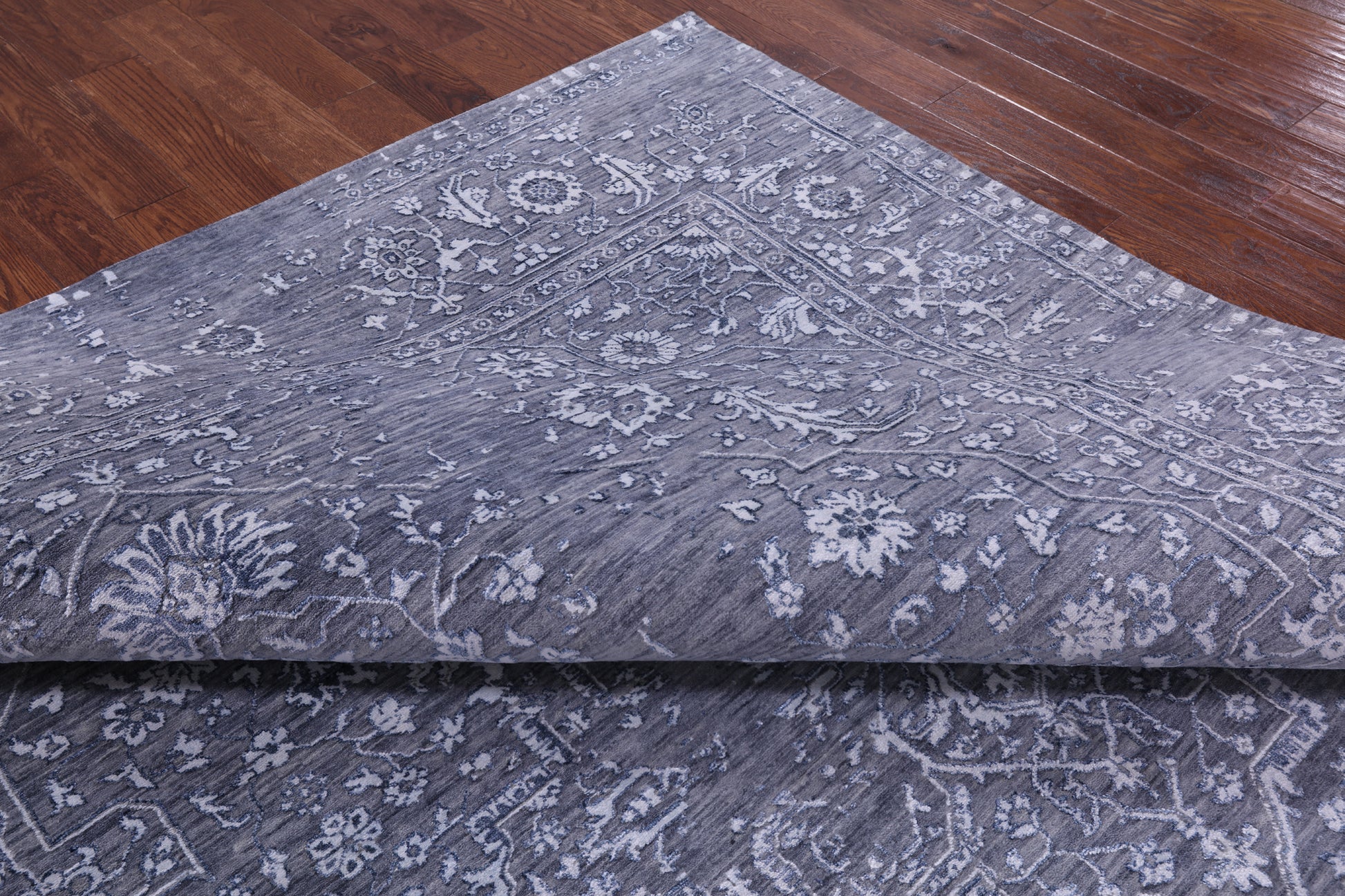 Grey Persian Fine Serapi Hand Knotted Wool & Silk Rug - 8' 11" X 12' 0" - Golden Nile