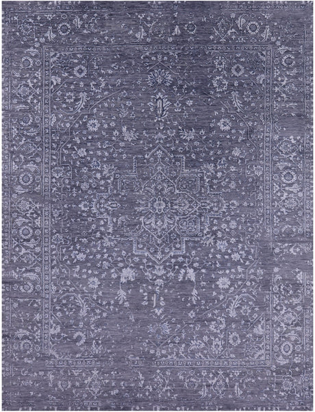 Grey Persian Fine Serapi Hand Knotted Wool & Silk Rug - 8' 11" X 12' 0" - Golden Nile