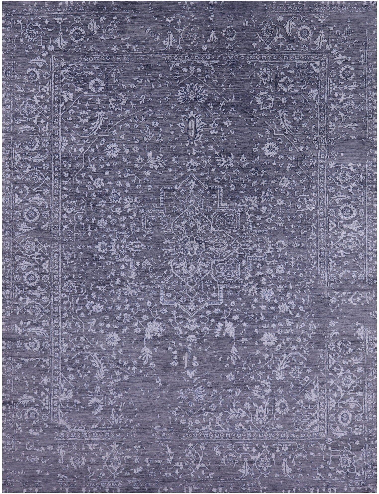 Grey Persian Fine Serapi Hand Knotted Wool & Silk Rug - 8' 11" X 12' 0" - Golden Nile
