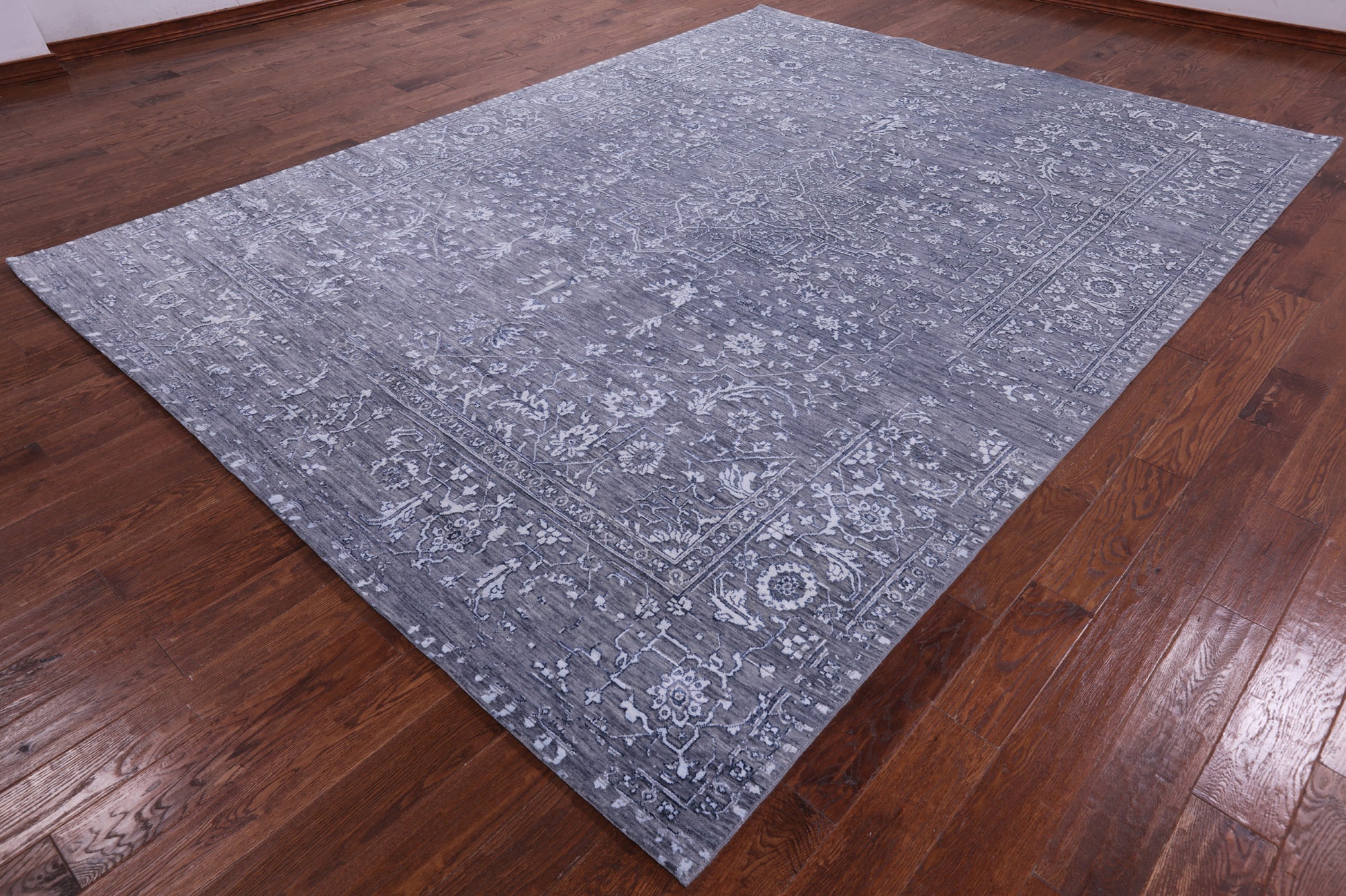 Grey Persian Fine Serapi Hand Knotted Wool & Silk Rug - 8' 11" X 12' 0" - Golden Nile