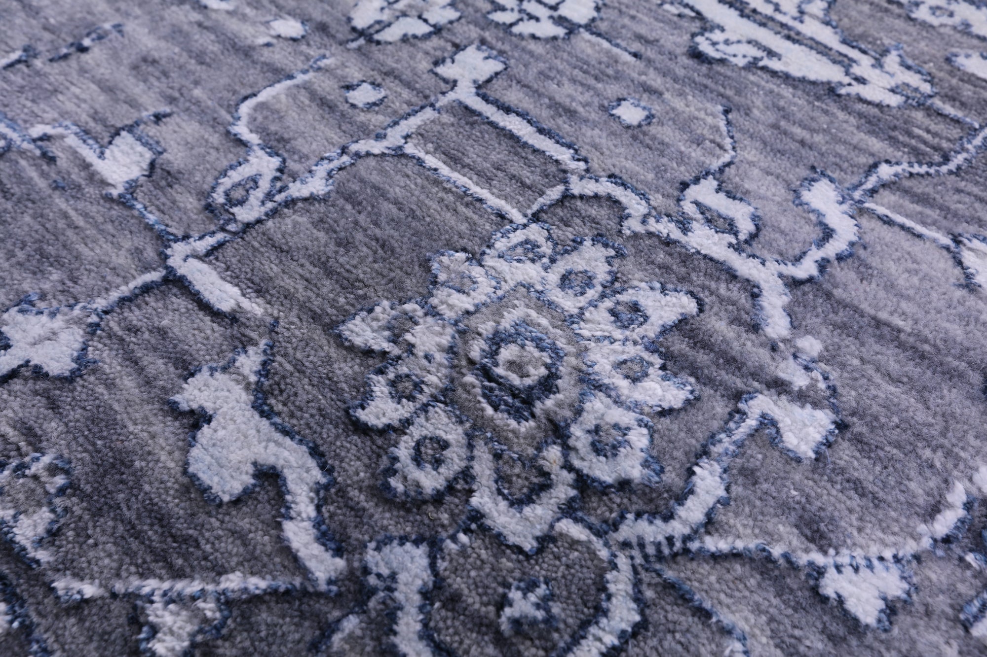 Grey Persian Fine Serapi Hand Knotted Wool & Silk Rug - 8' 11" X 12' 0" - Golden Nile