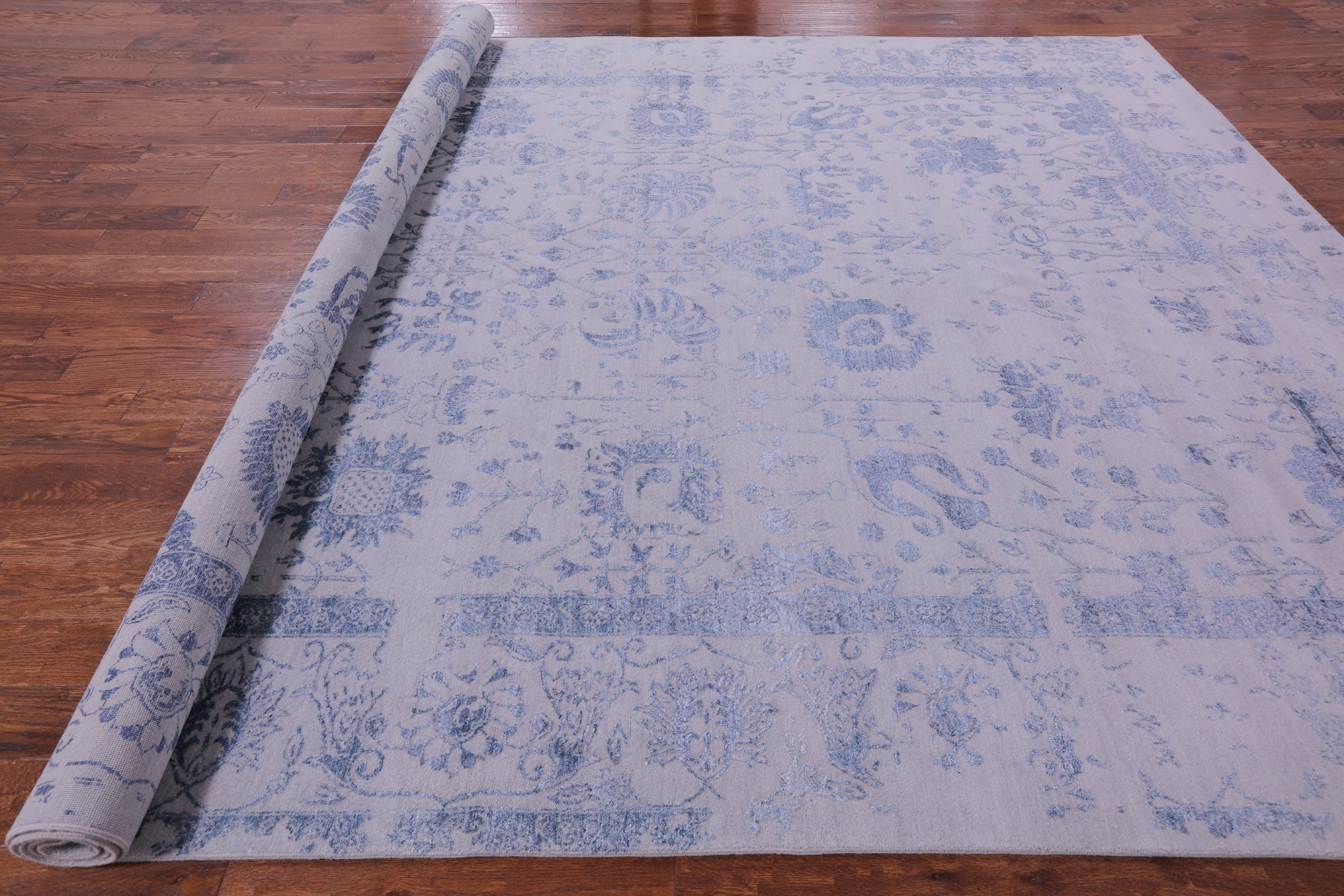 Grey Persian Hand Knotted Wool & Silk Rug - 10' 0" X 13' 11" - Golden Nile