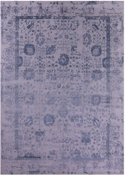 Grey Persian Hand Knotted Wool & Silk Rug - 10' 0" X 13' 11" - Golden Nile