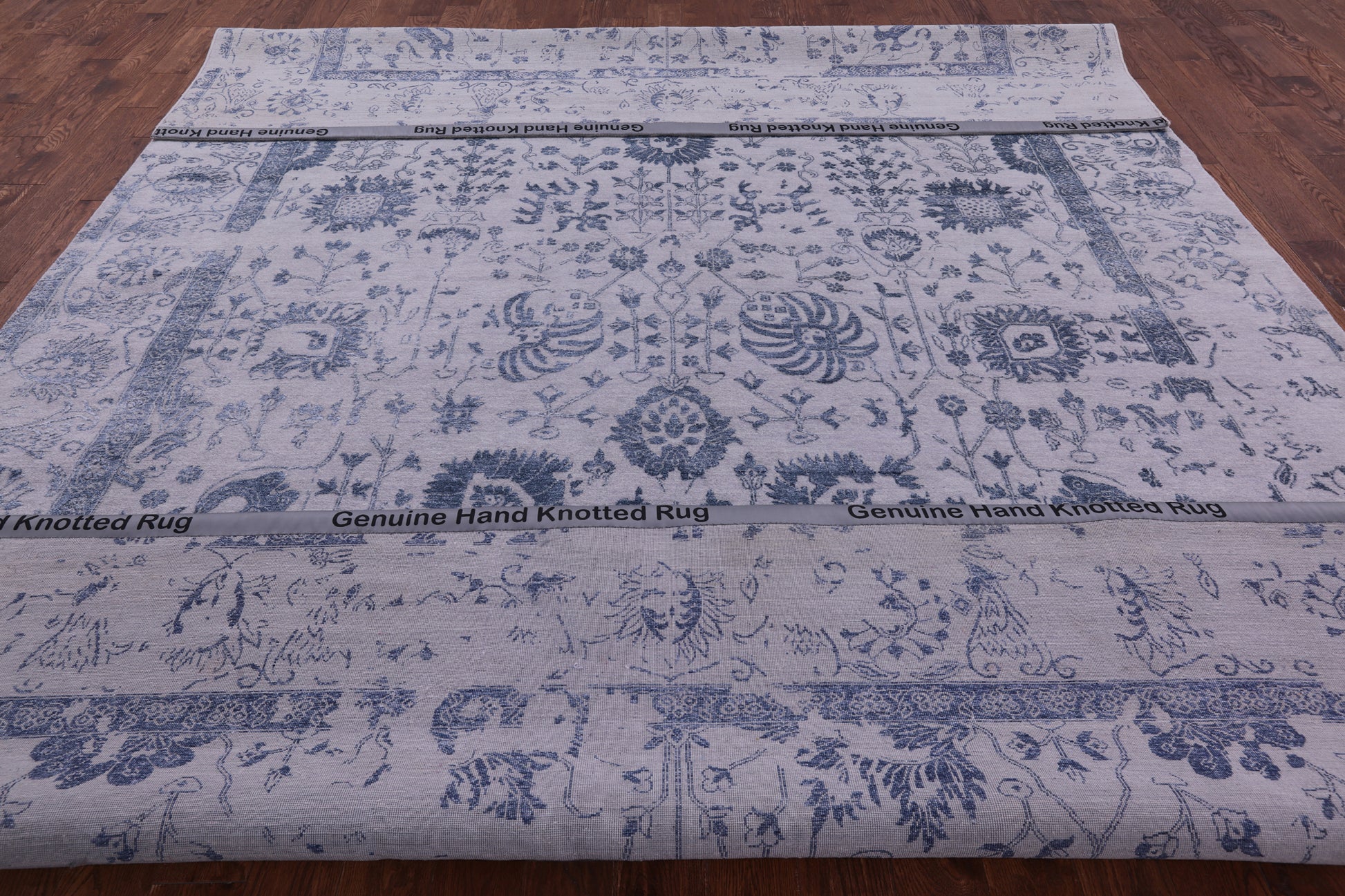 Grey Persian Hand Knotted Wool & Silk Rug - 10' 0" X 13' 11" - Golden Nile
