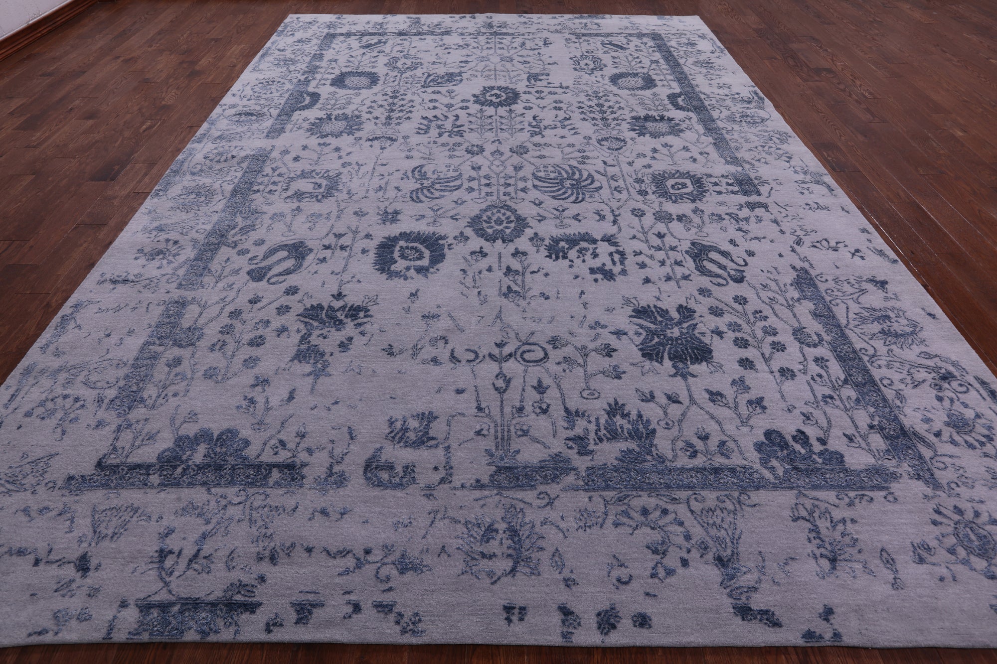 Grey Persian Hand Knotted Wool & Silk Rug - 10' 0" X 13' 11" - Golden Nile