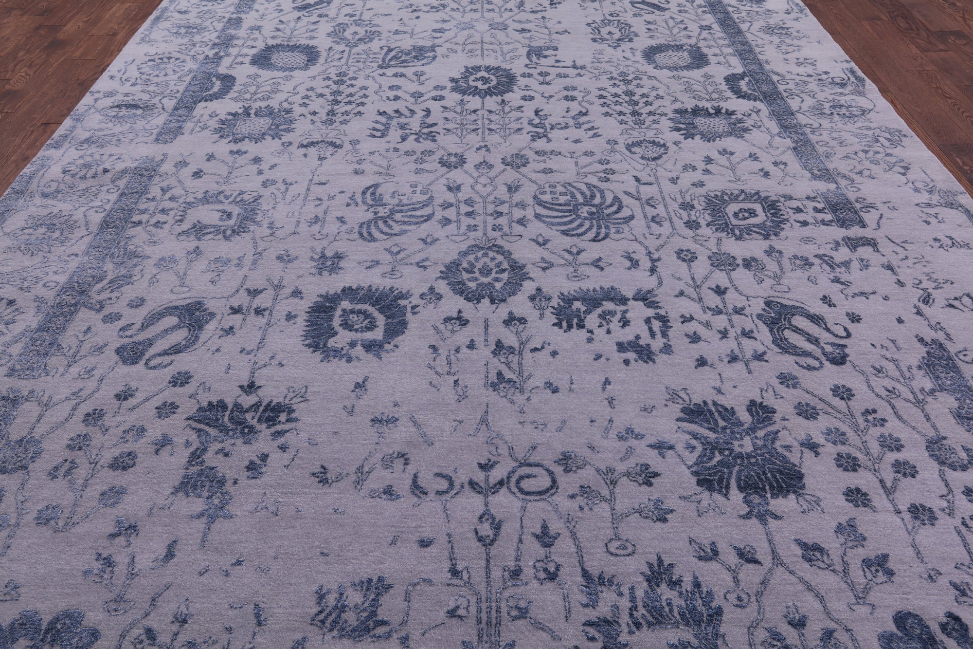 Grey Persian Hand Knotted Wool & Silk Rug - 10' 0" X 13' 11" - Golden Nile