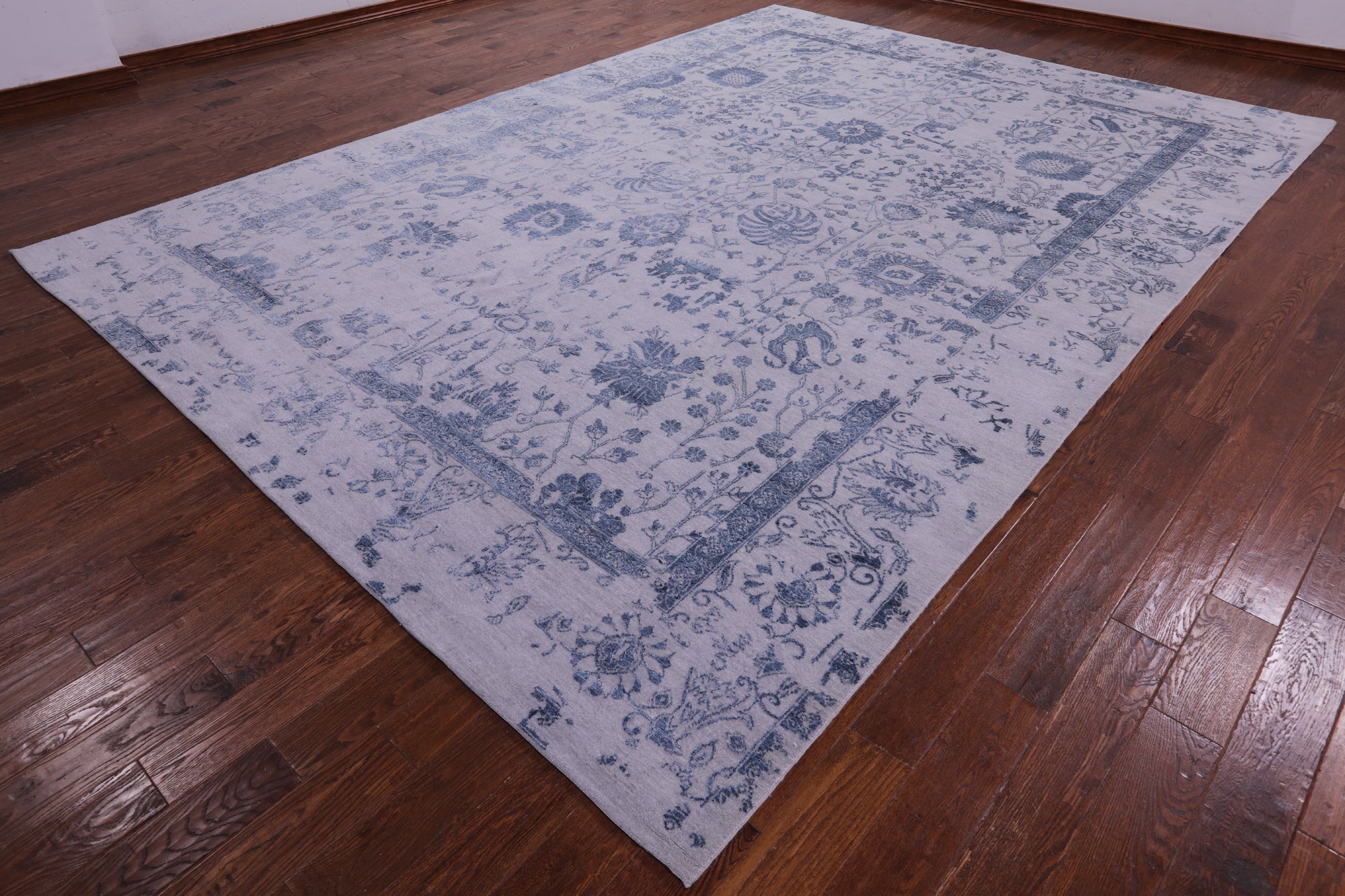 Grey Persian Hand Knotted Wool & Silk Rug - 10' 0" X 13' 11" - Golden Nile