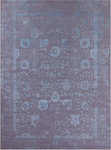 Grey Persian Hand Knotted Wool & Silk Rug - 10' 0" X 14' 1" - Golden Nile