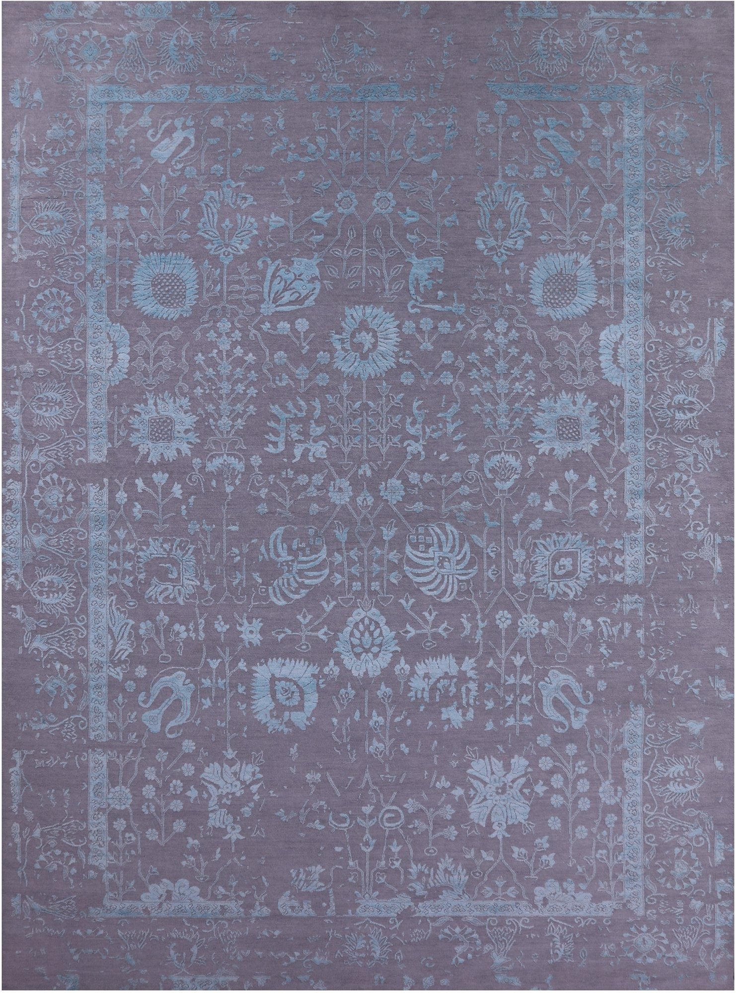 Grey Persian Hand Knotted Wool & Silk Rug - 10' 0" X 14' 1" - Golden Nile