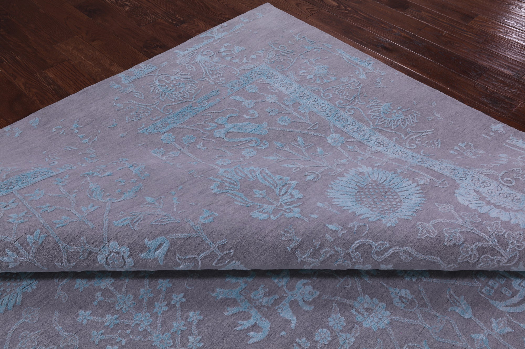 Grey Persian Hand Knotted Wool & Silk Rug - 10' 0" X 14' 1" - Golden Nile
