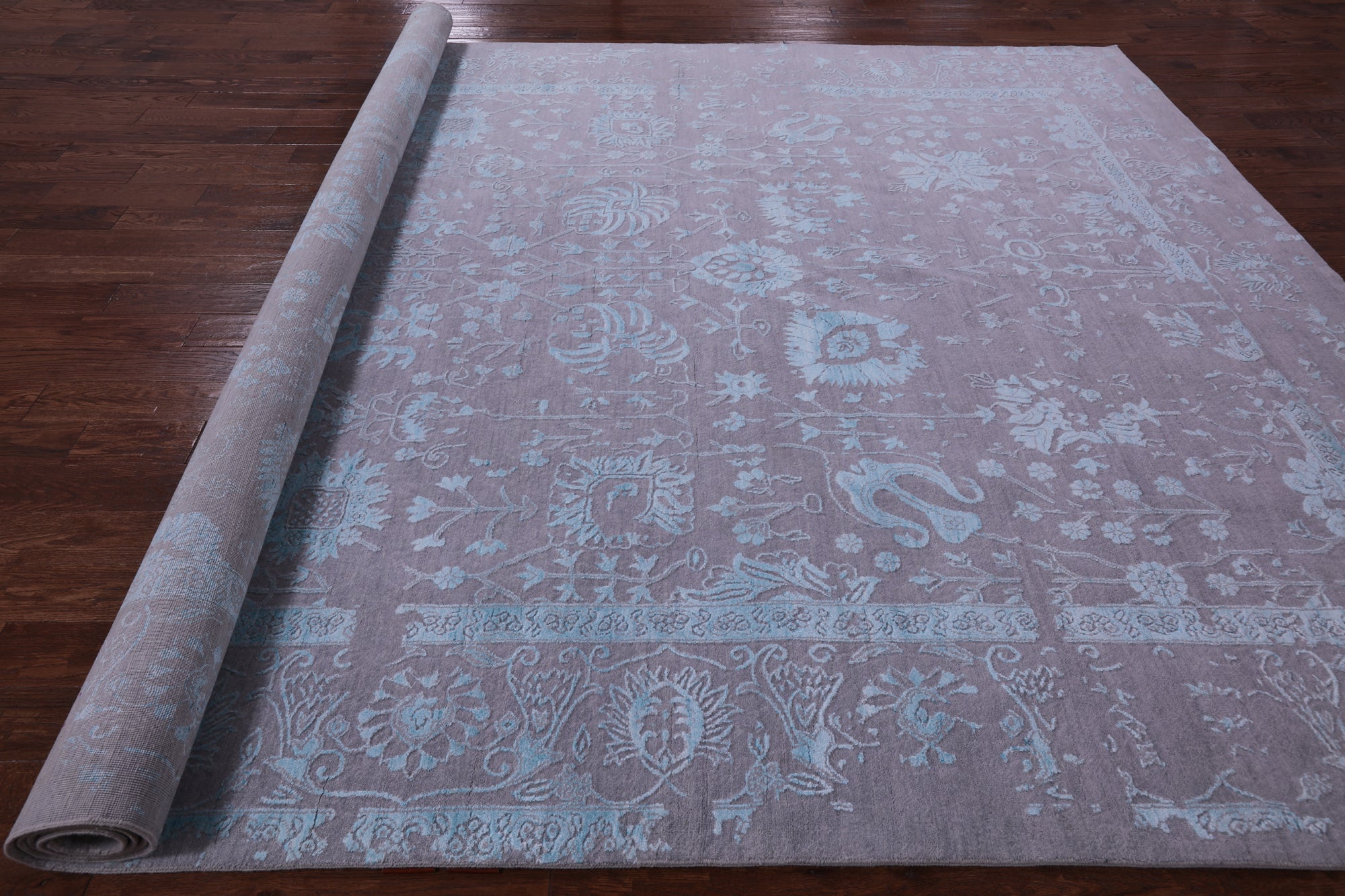 Grey Persian Hand Knotted Wool & Silk Rug - 10' 0" X 14' 1" - Golden Nile