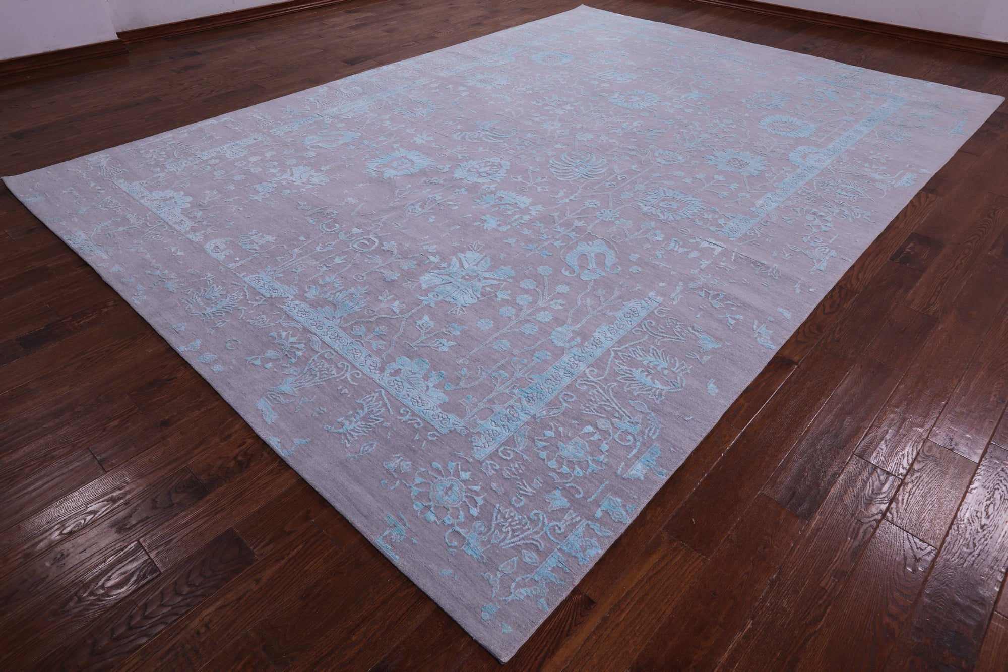 Grey Persian Hand Knotted Wool & Silk Rug - 10' 0" X 14' 1" - Golden Nile