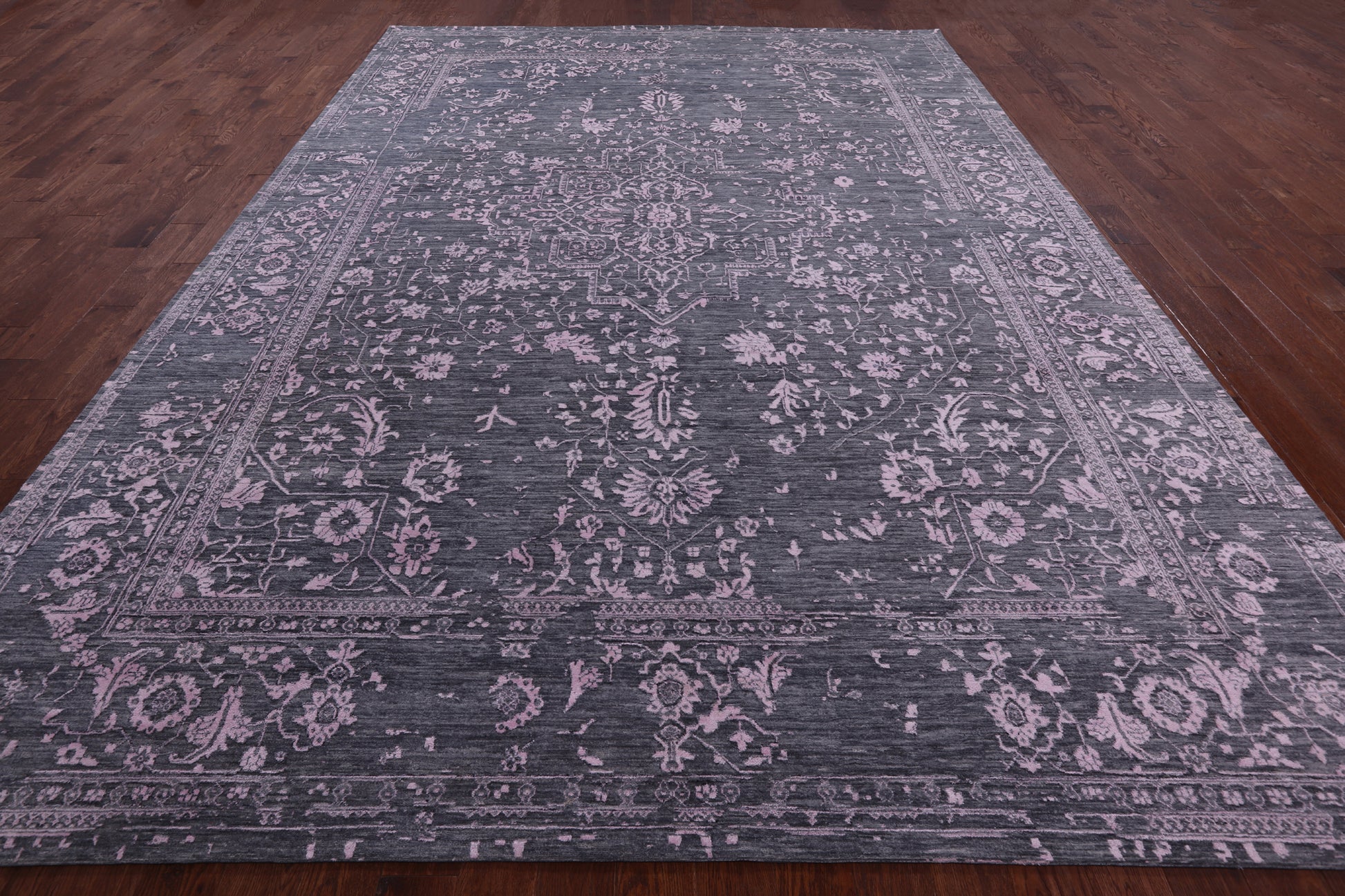 Grey Persian Fine Serapi Handmade Wool & Silk Rug - 10' 0" X 13' 11" - Golden Nile