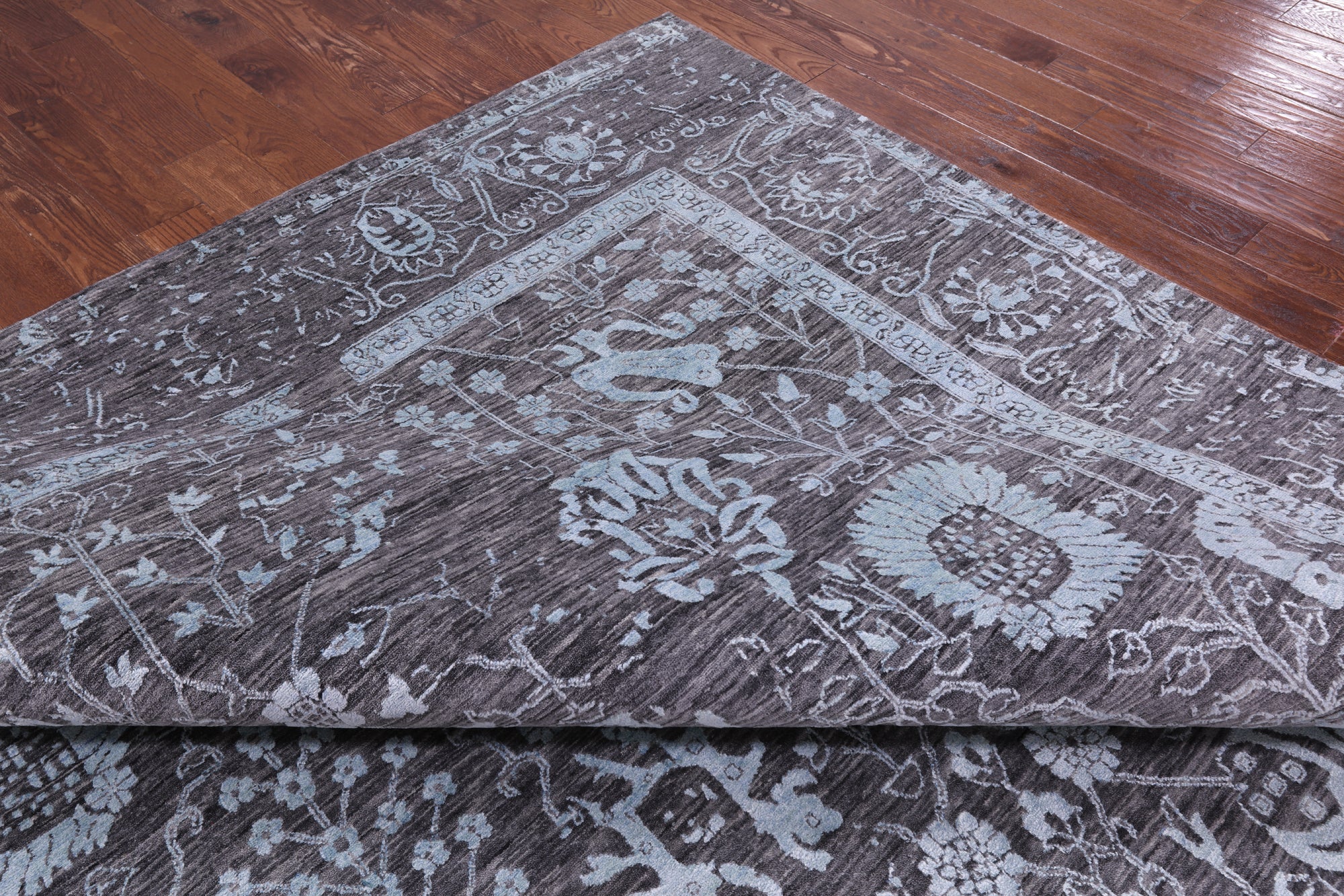 Grey Persian Hand Knotted Wool & Silk Rug - 10' 2" X 14' 2" - Golden Nile