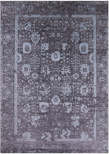Grey Persian Hand Knotted Wool & Silk Rug - 10' 2" X 14' 2" - Golden Nile