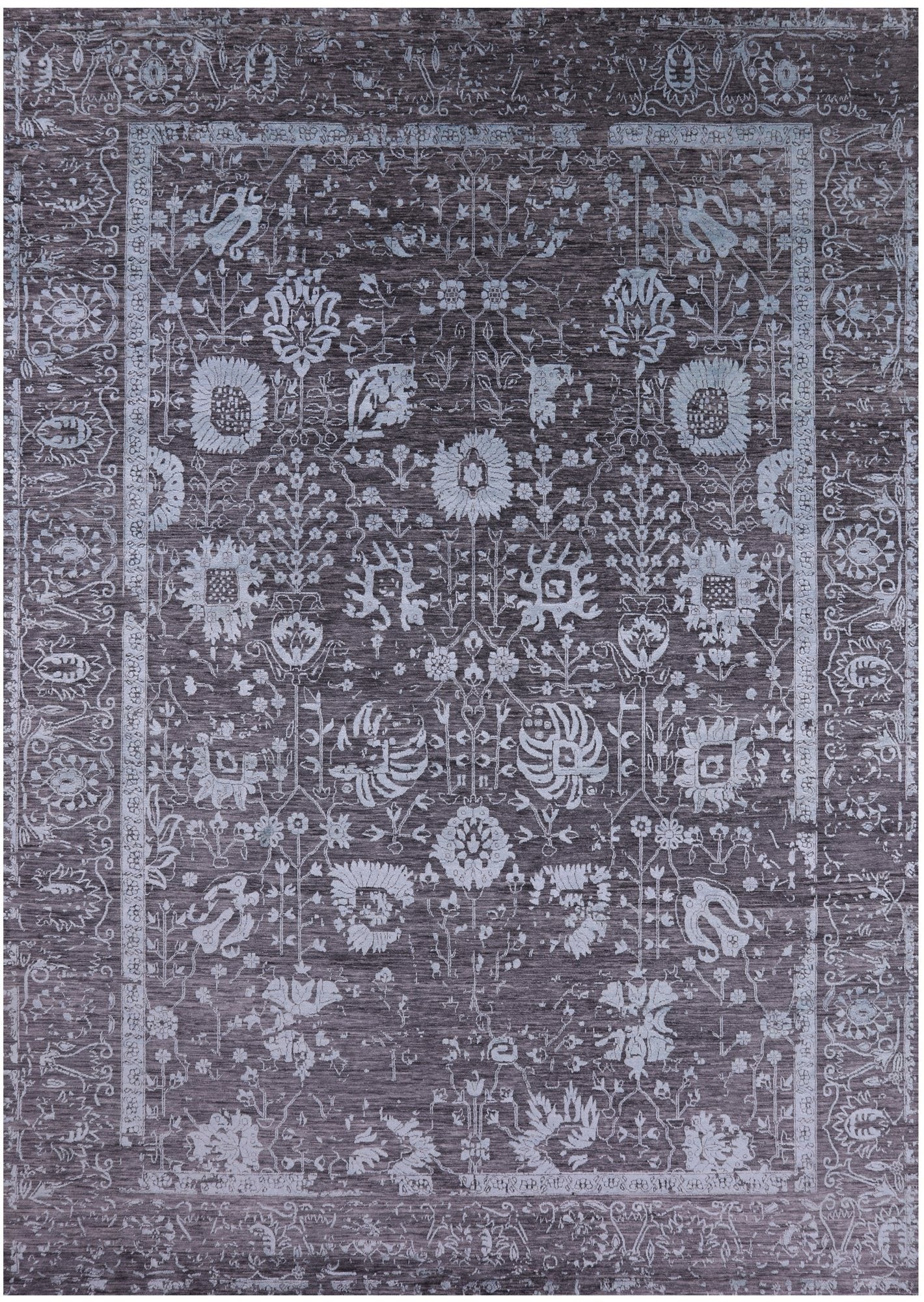 Grey Persian Hand Knotted Wool & Silk Rug - 10' 2" X 14' 2" - Golden Nile