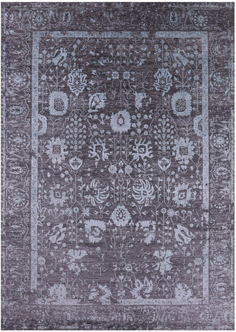 Grey Persian Hand Knotted Wool & Silk Rug - 10' 2