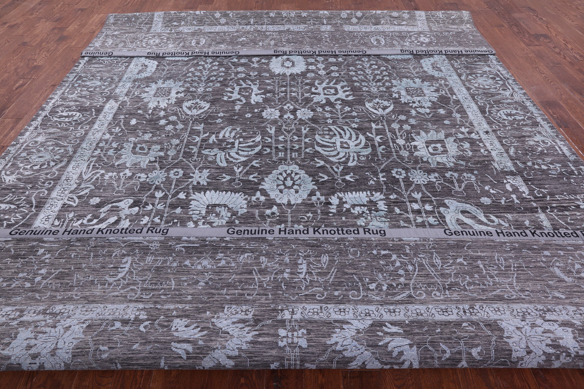 Grey Persian Hand Knotted Wool & Silk Rug - 10' 2" X 14' 2" - Golden Nile