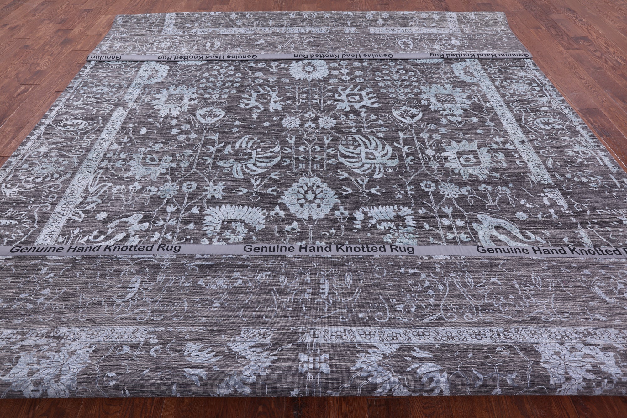 Grey Persian Hand Knotted Wool & Silk Rug - 10' 2" X 14' 2" - Golden Nile