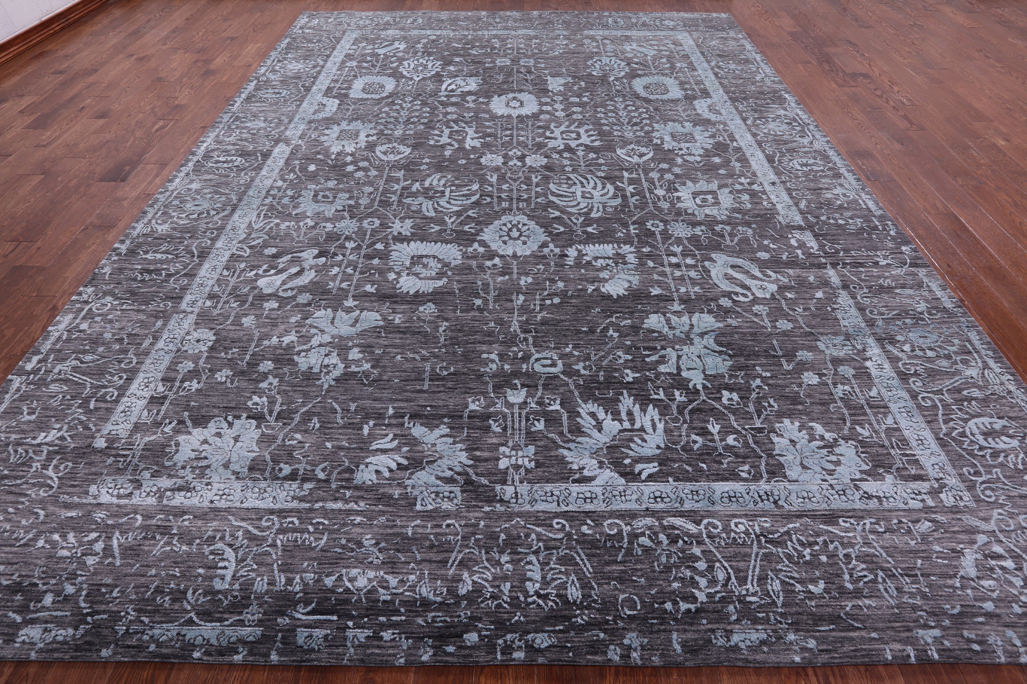 Grey Persian Hand Knotted Wool & Silk Rug - 10' 2" X 14' 2" - Golden Nile