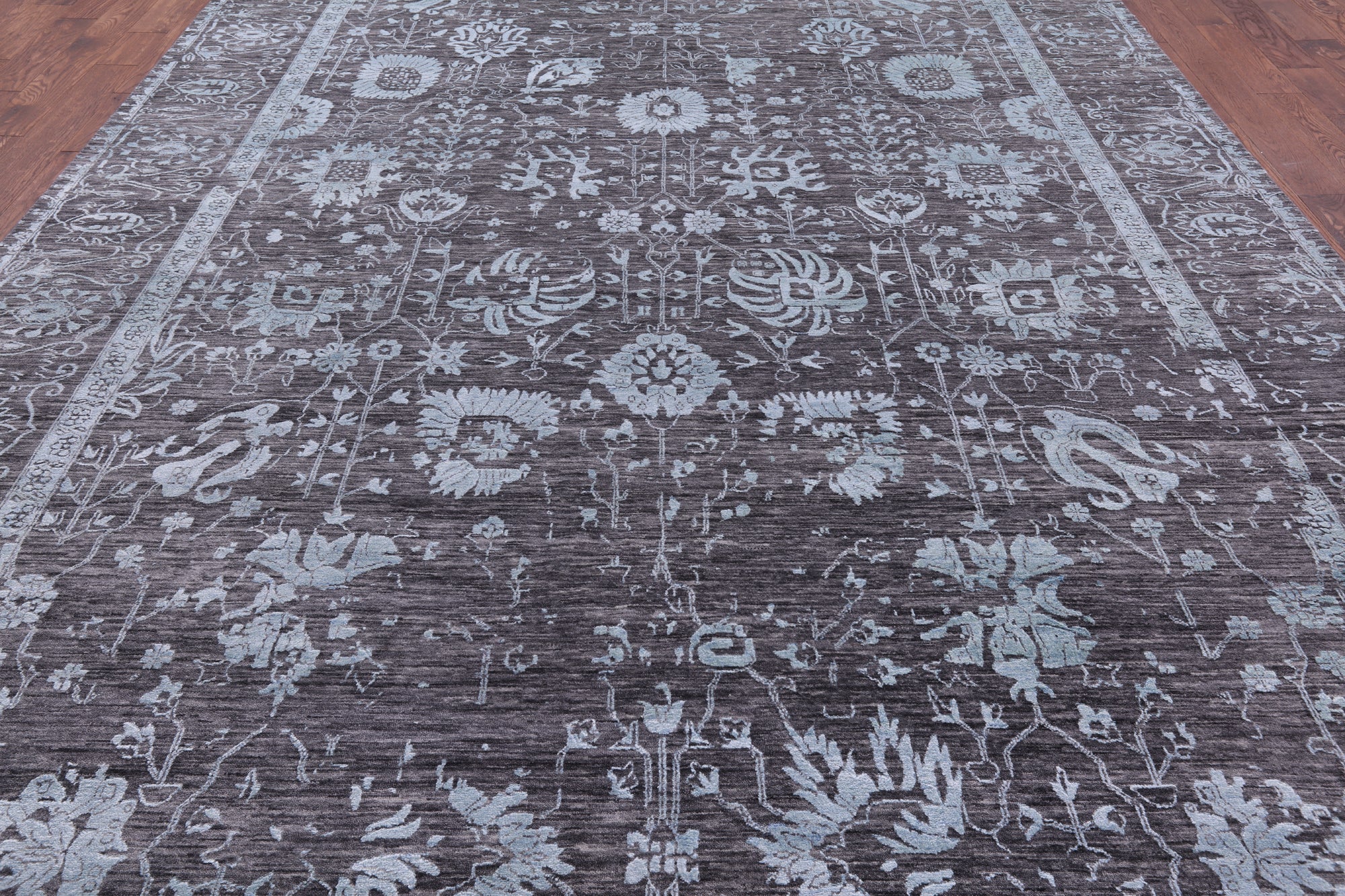 Grey Persian Hand Knotted Wool & Silk Rug - 10' 2" X 14' 2" - Golden Nile