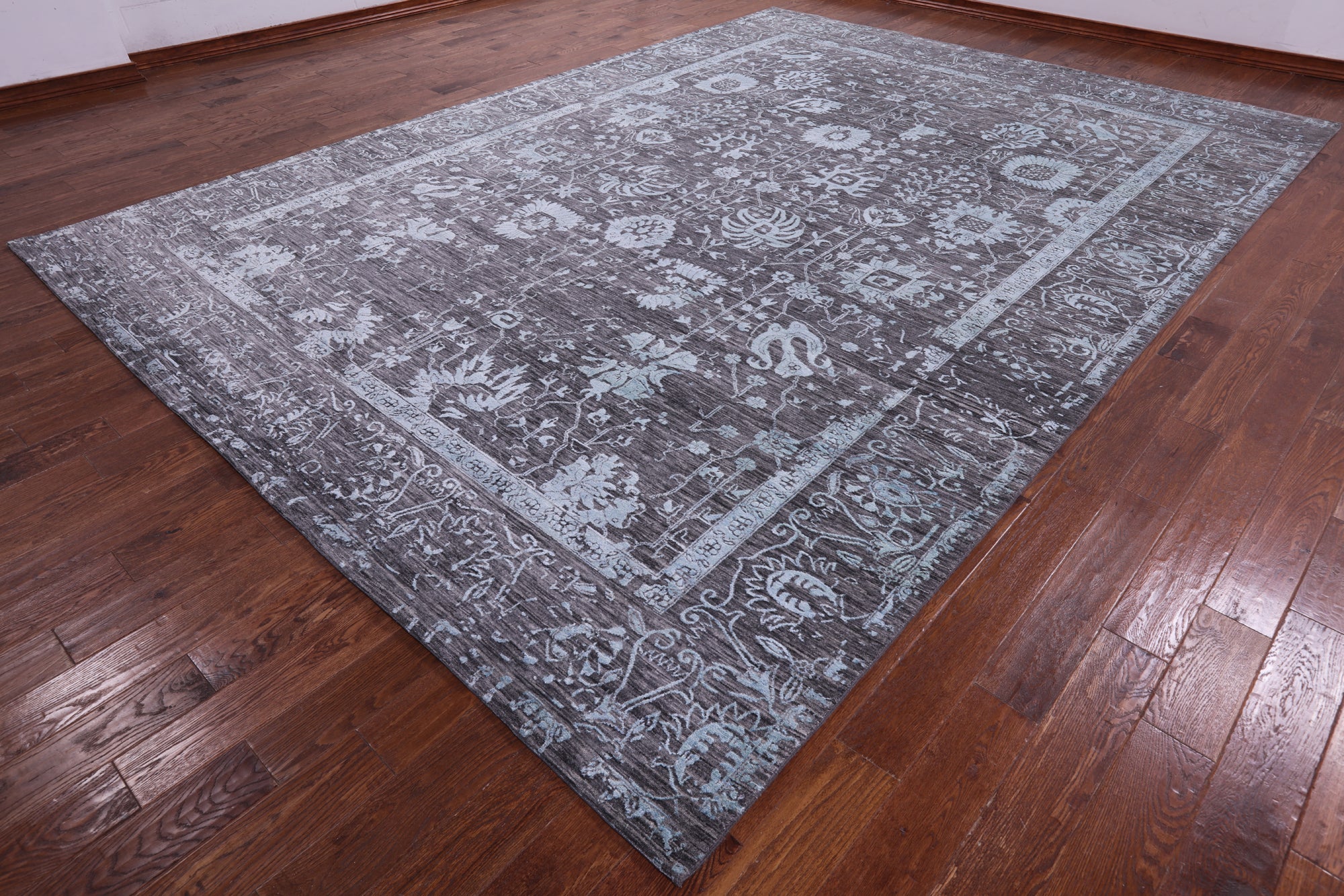 Grey Persian Hand Knotted Wool & Silk Rug - 10' 2" X 14' 2" - Golden Nile