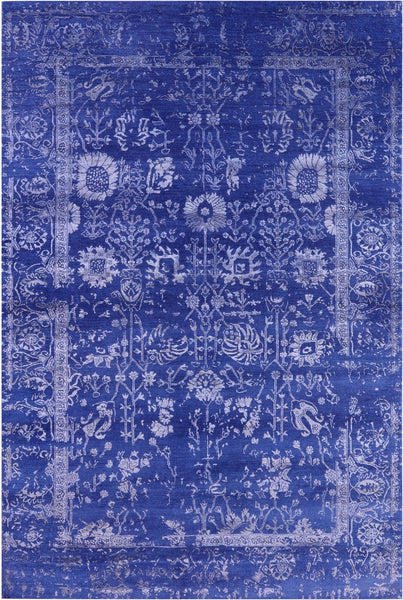 Blue Persian Hand Knotted Wool & Silk Rug - 5' 11" X 8' 10" - Golden Nile
