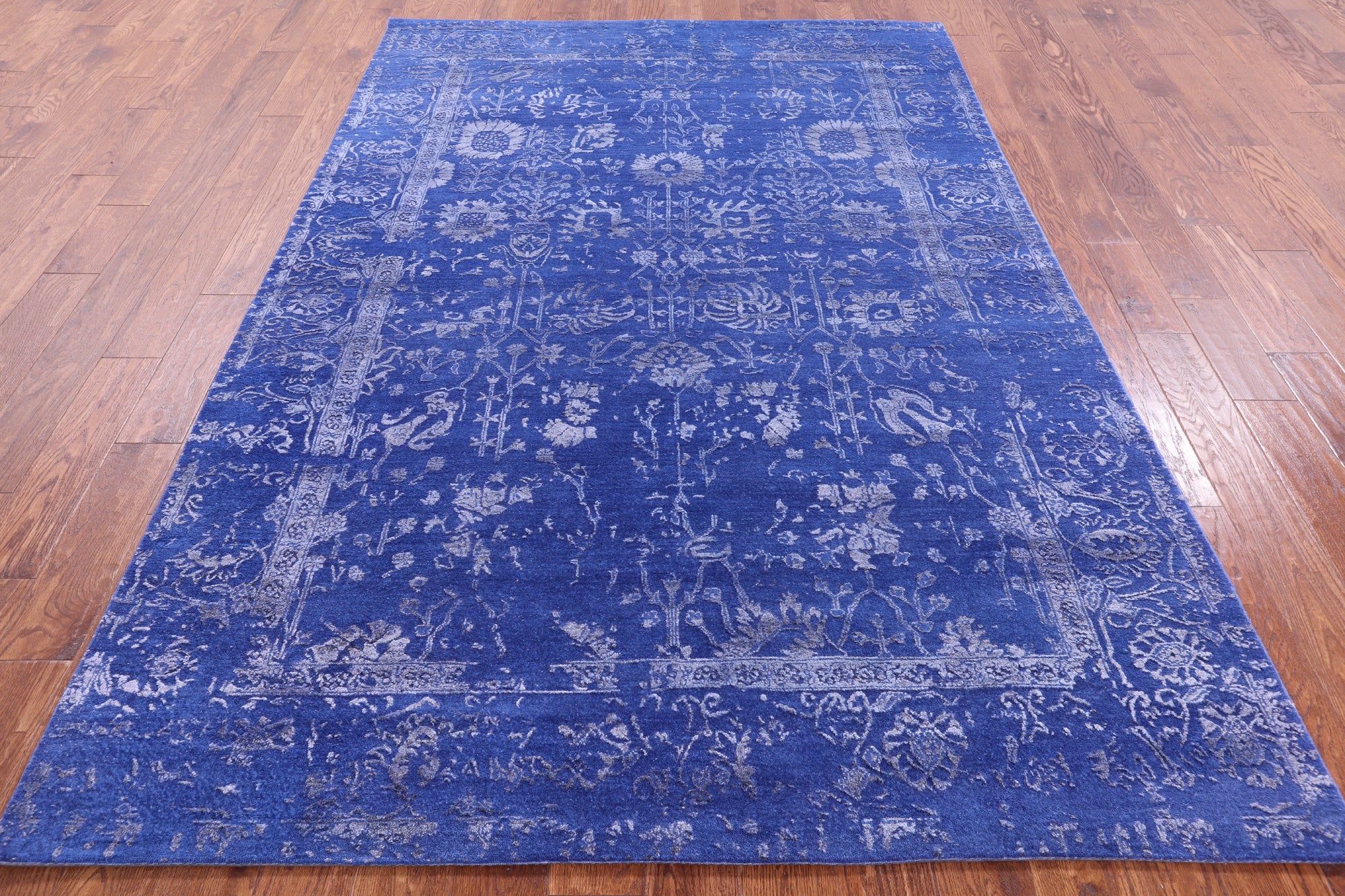 Blue Persian Hand Knotted Wool & Silk Rug - 5' 11" X 8' 10" - Golden Nile