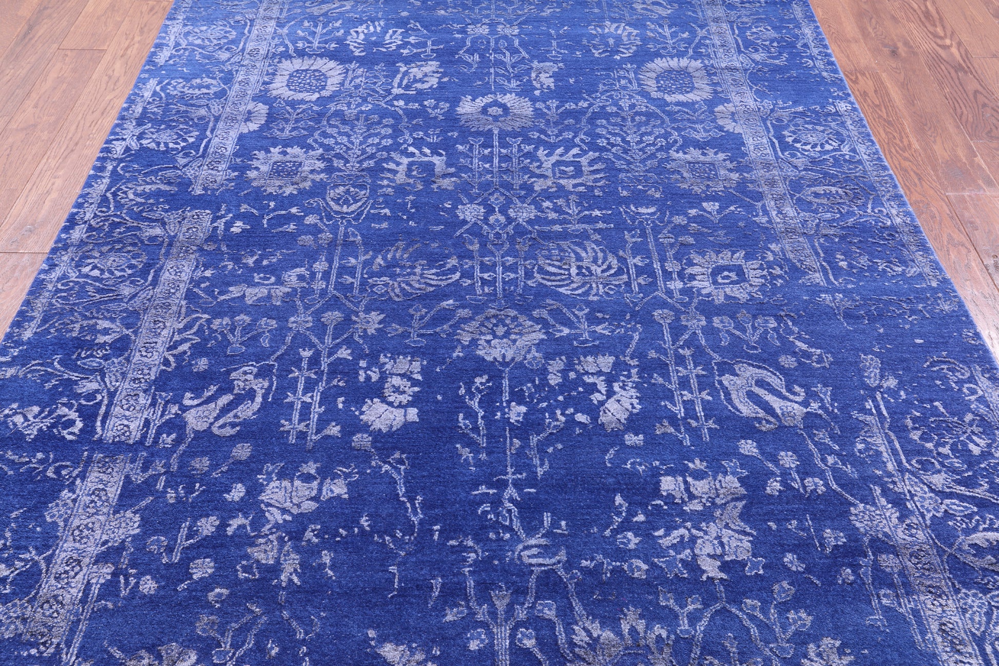 Blue Persian Hand Knotted Wool & Silk Rug - 5' 11" X 8' 10" - Golden Nile