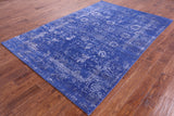 Blue Persian Hand Knotted Wool & Silk Rug - 5' 11" X 8' 10" - Golden Nile