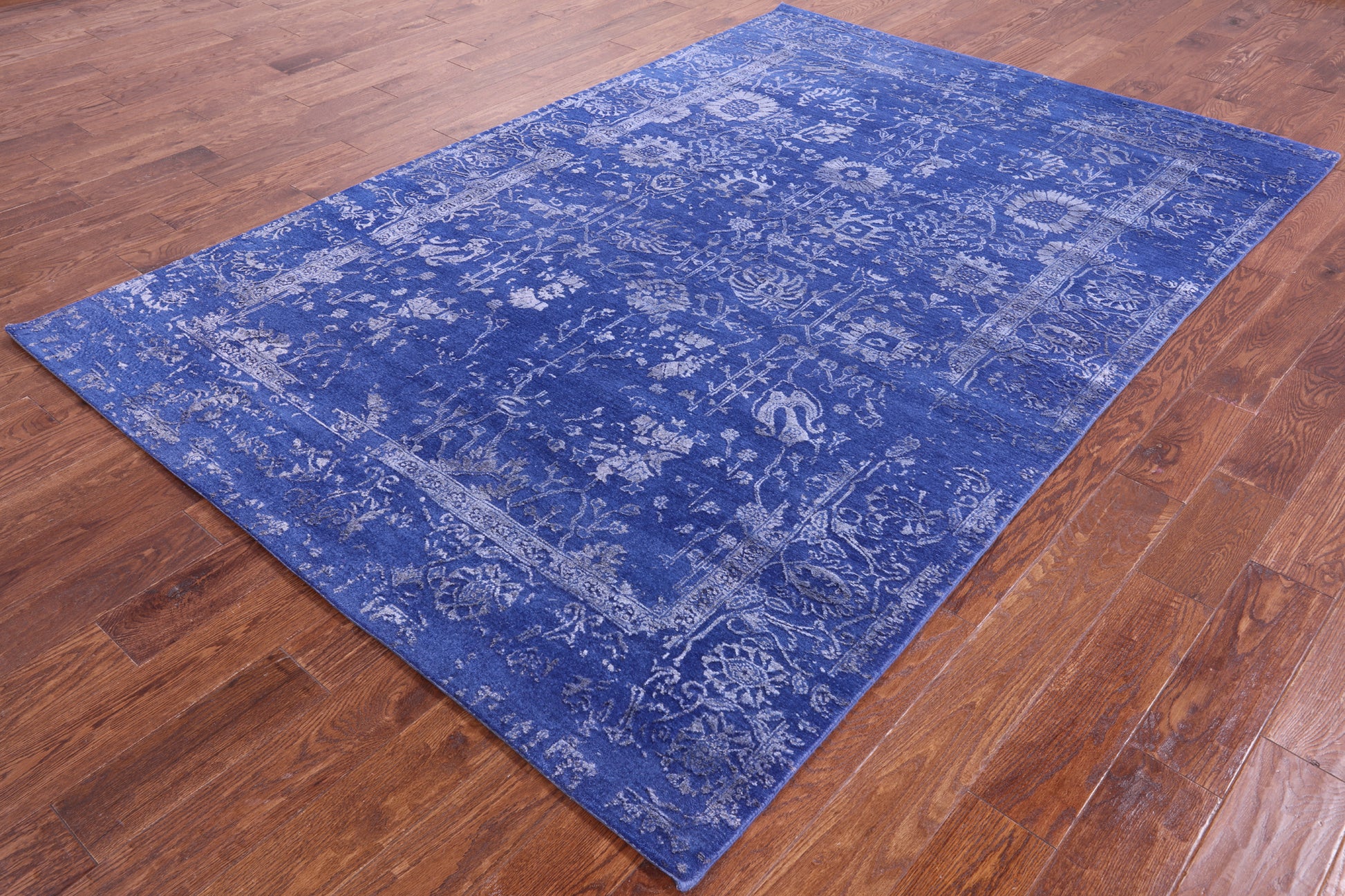 Blue Persian Hand Knotted Wool & Silk Rug - 5' 11" X 8' 10" - Golden Nile