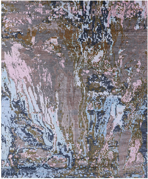 Modern Hand Knotted Wool & Silk Rug - 8' 3" X 9' 11" - Golden Nile
