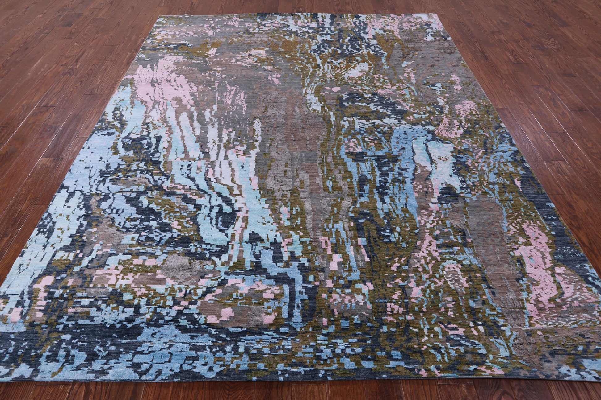 Modern Hand Knotted Wool & Silk Rug - 8' 3" X 9' 11" - Golden Nile